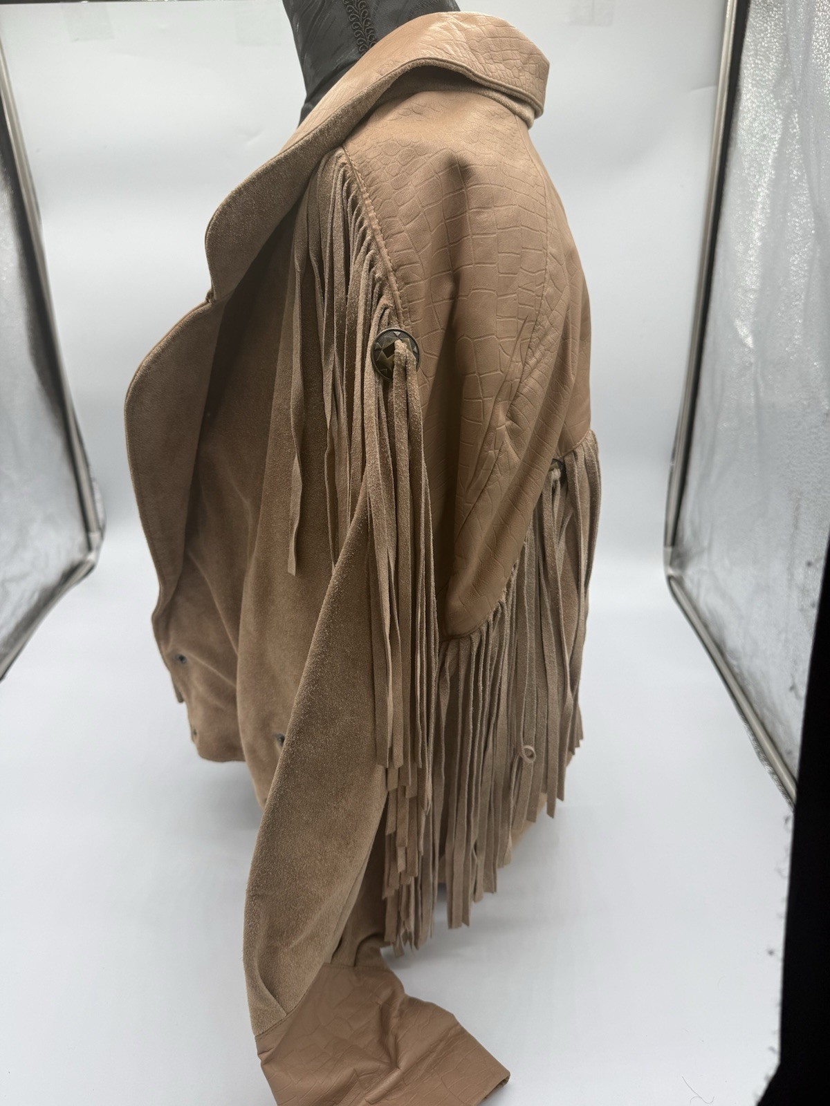 G-III Leather Fashions Beige Leather Fringe Jacket Size L
