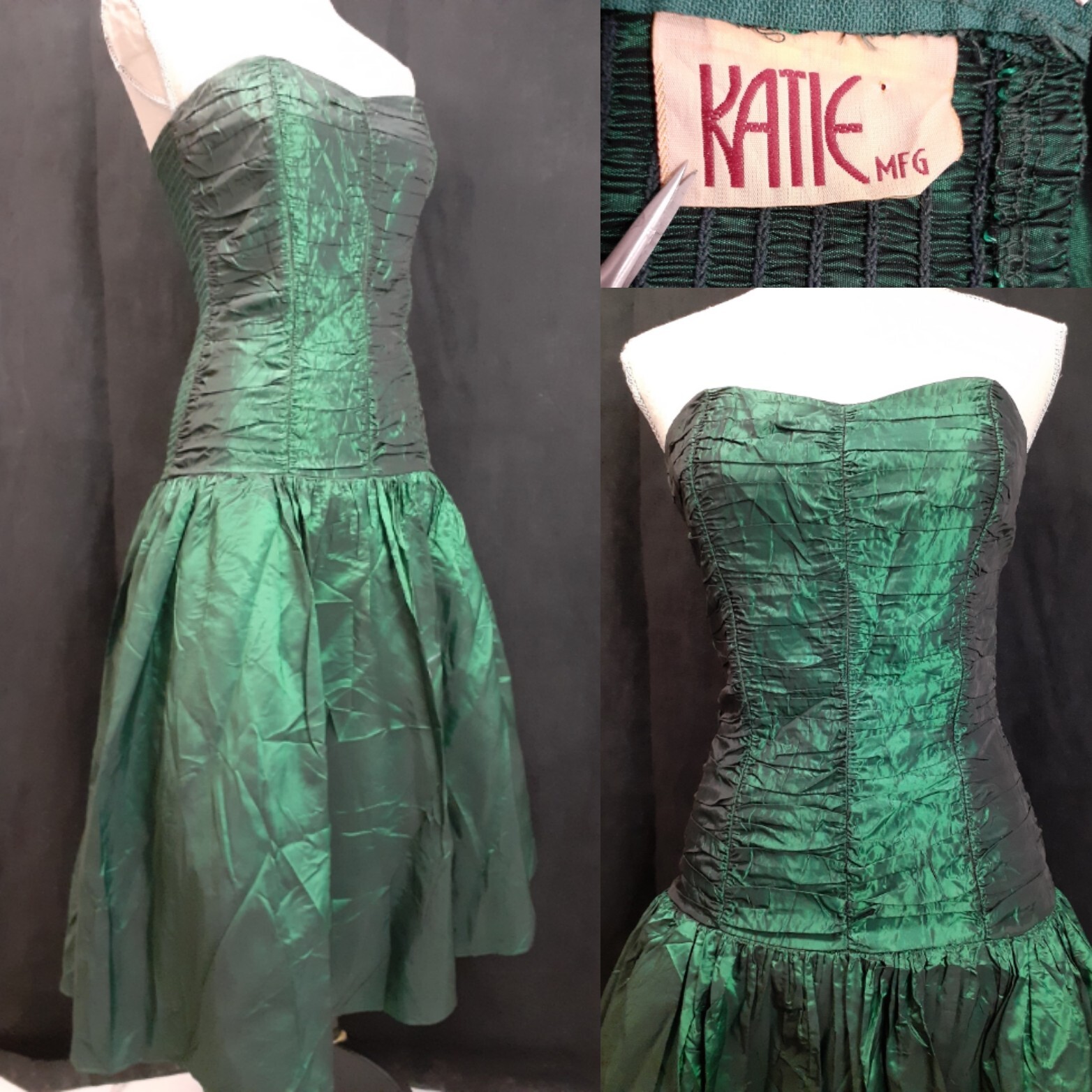 Vintage Katie MFG XS Green Barbie Holiday Magic Irish 80s Gown Prom St Patrick