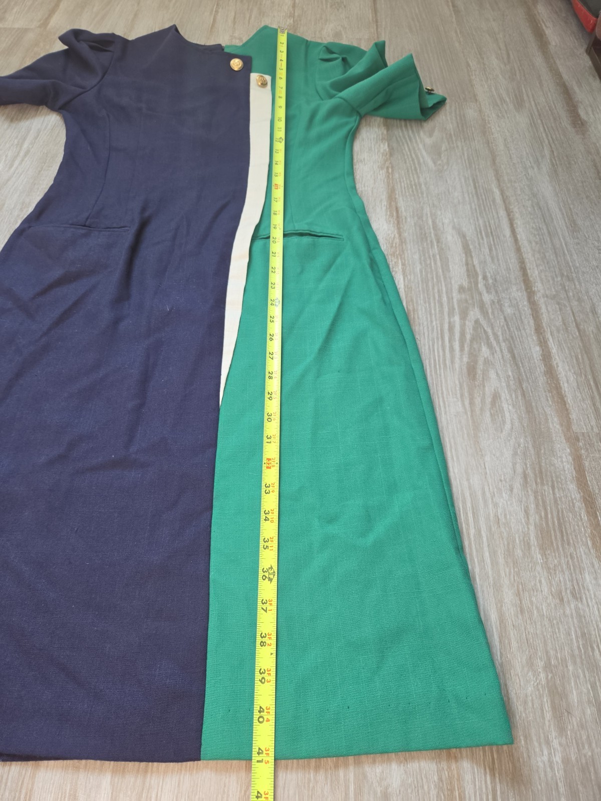 Vintage Damon II Colorblock Sheath Dress Navy Green Gold Button USA Size 10 EUC