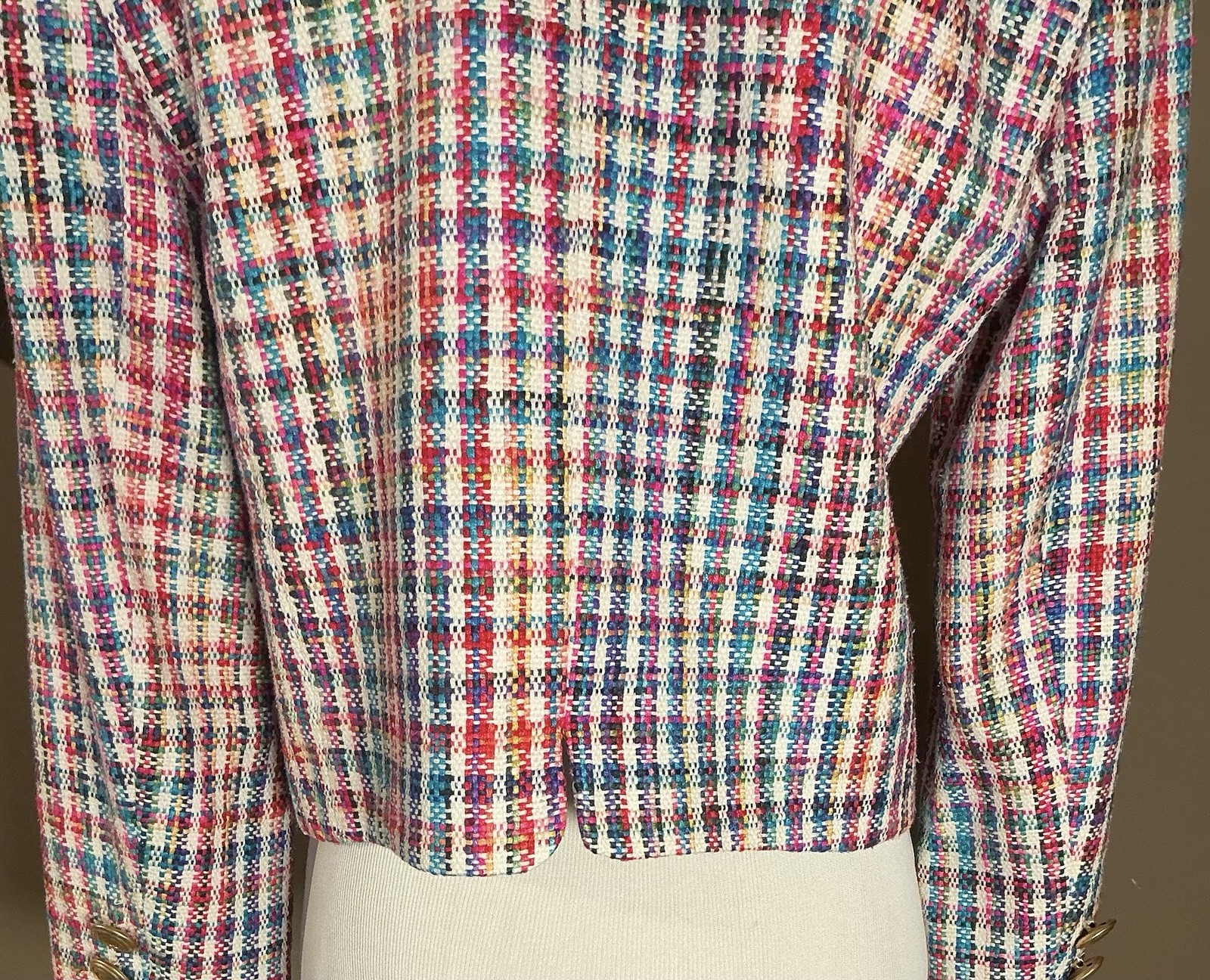 Don Caster Silks Vintage Multicolor Tweed 100% Woven Silk Cropped Blazer Sz 4