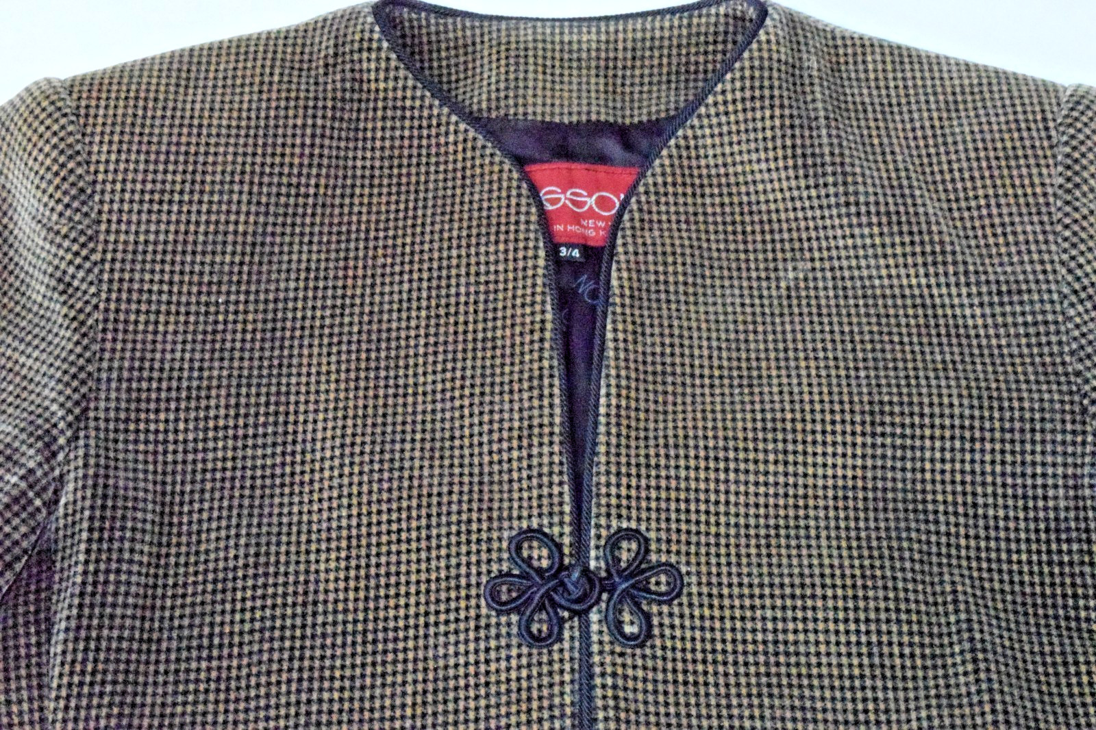 Vintage Blazer Jacket Sasson Size 3/4 80s Gold Velvet Hounds Tooth Kimono Button