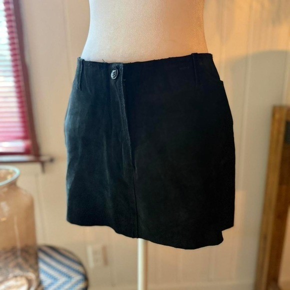 Vintage Sin by Morgan Cooper Black Suede Genuine Leather Mini Skirt Size 5/6
