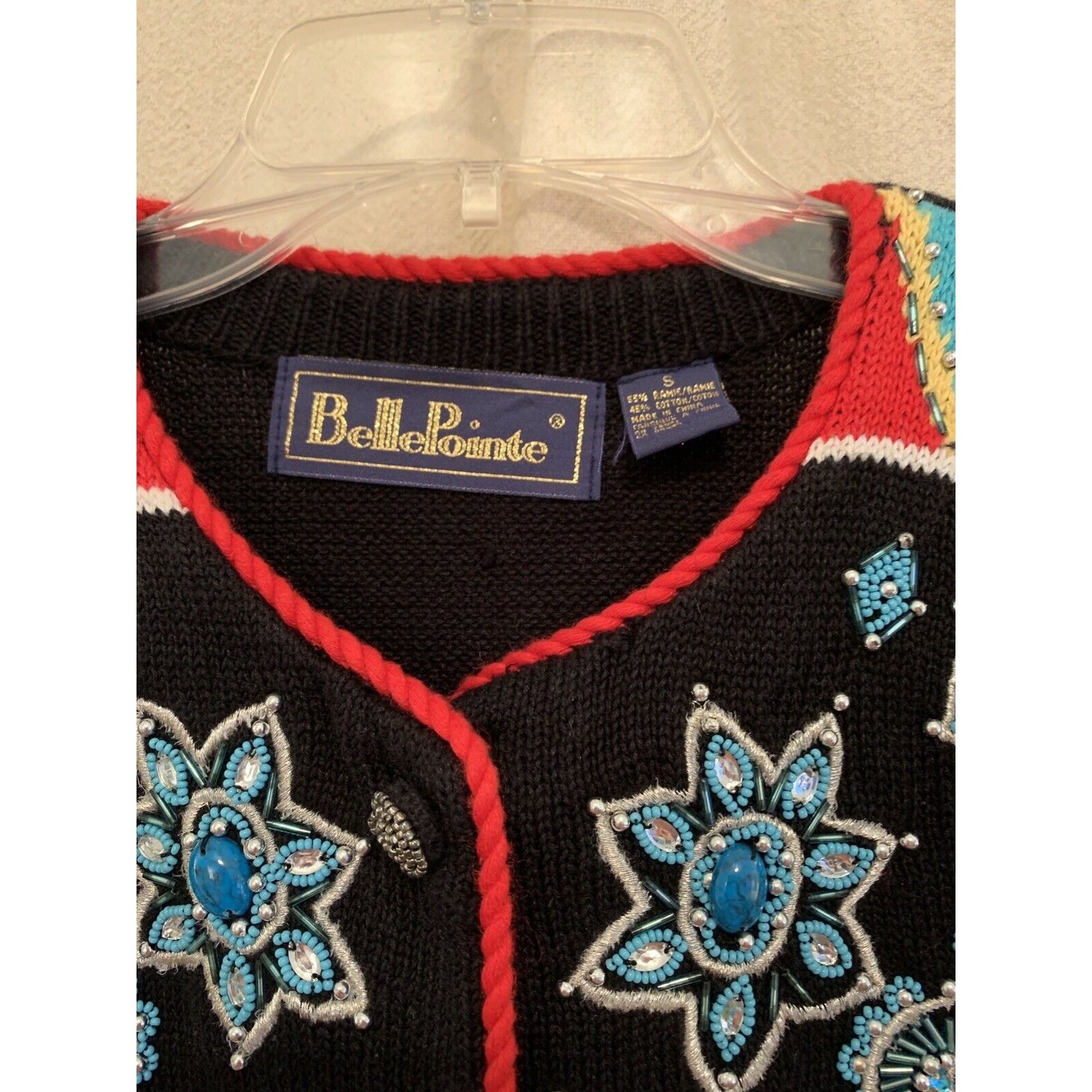 1990s BellePointe Western Navajo Turquoise Floral Rodeo Festival Sweater Vest S