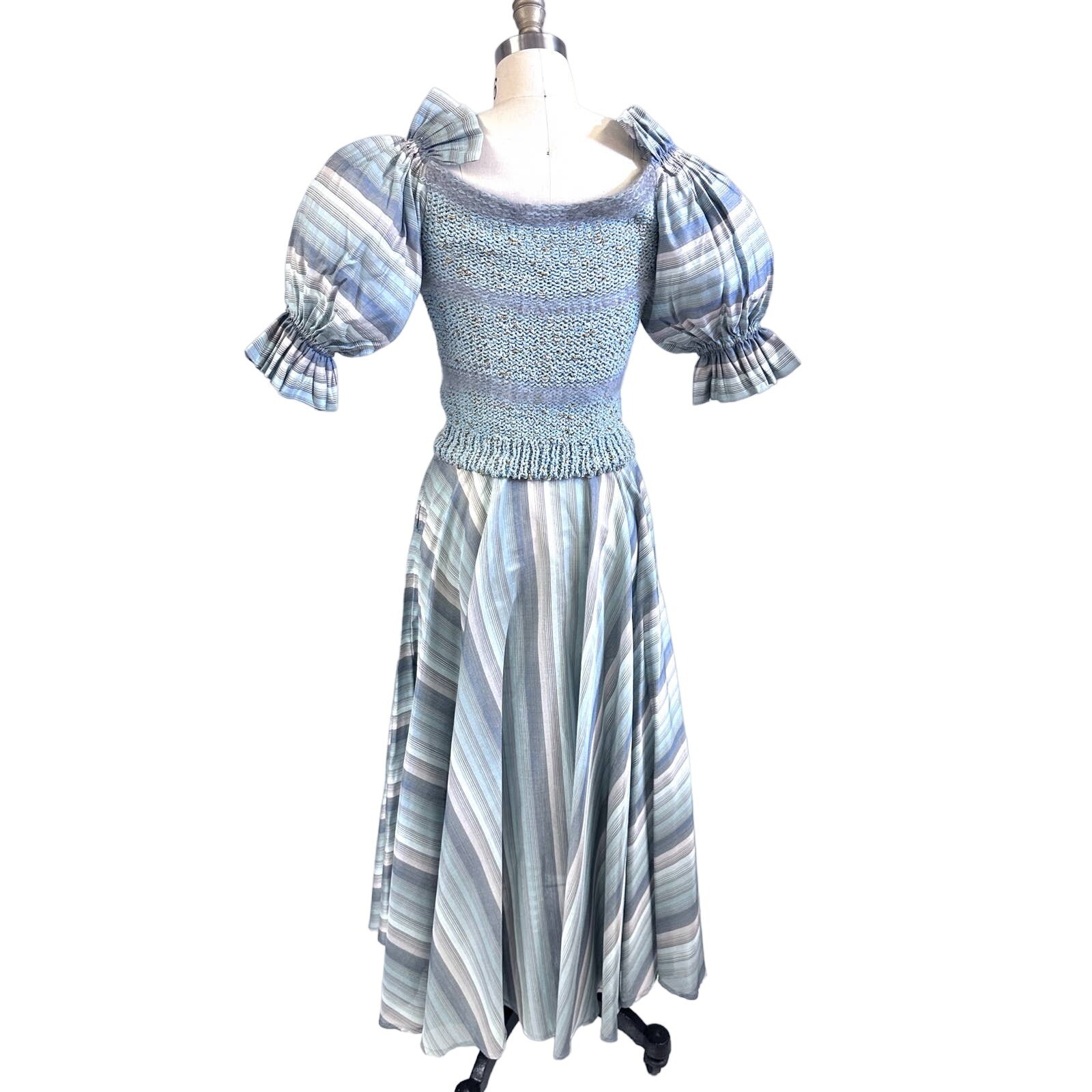VTG 1980s Gabani Knit Two-Piece Set Puff Sleeve Crop Top & Full Skirt S/M