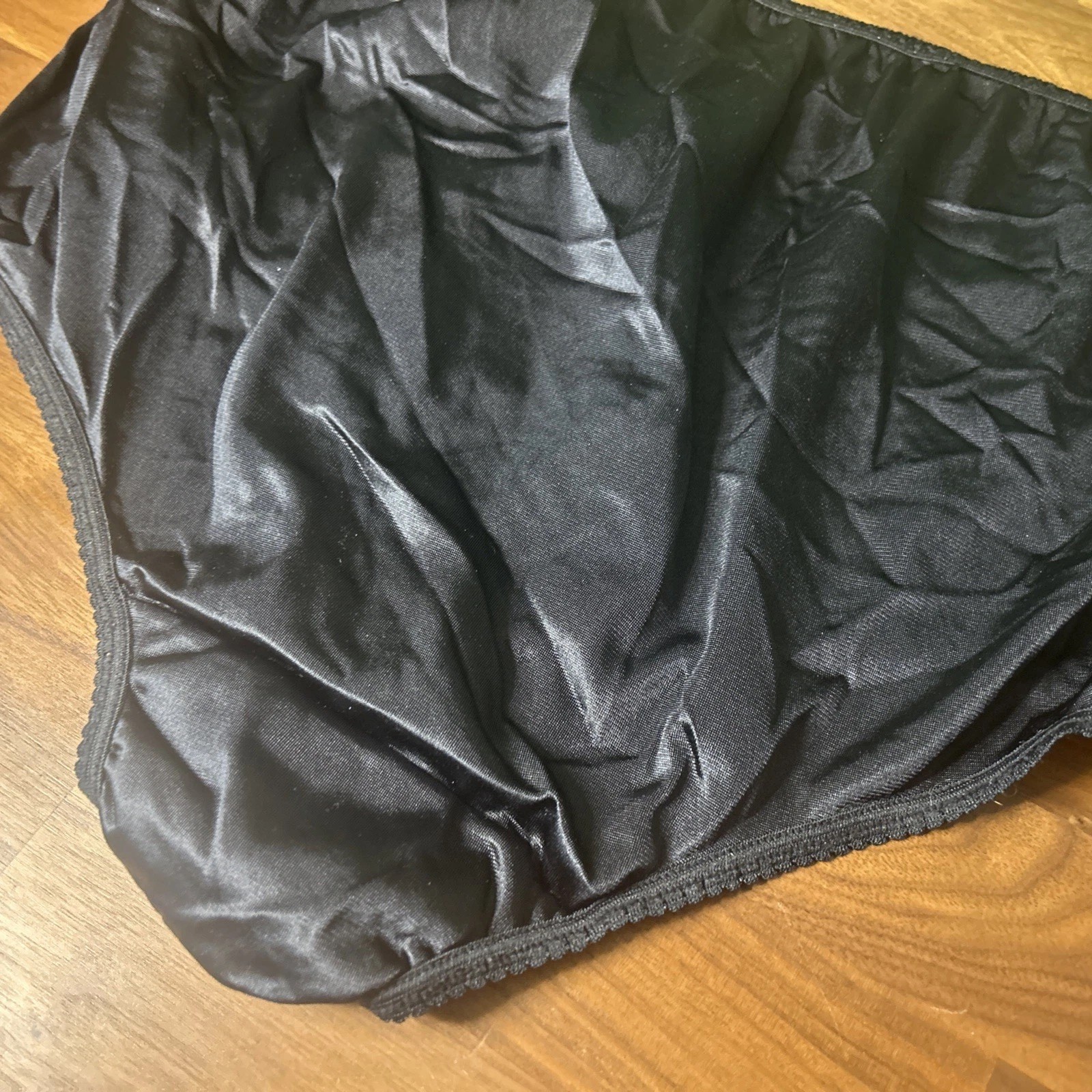 VTG Sears Second Skin Granny Panties Sissy Brief Sz 10 Black Slippery Nylon Sexy