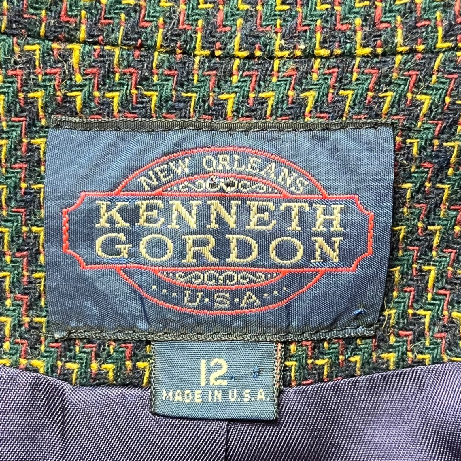 Vintage KENNETH GORDON Wool Blazer Double Breasted Plaid Sz 12 Academia Preppy