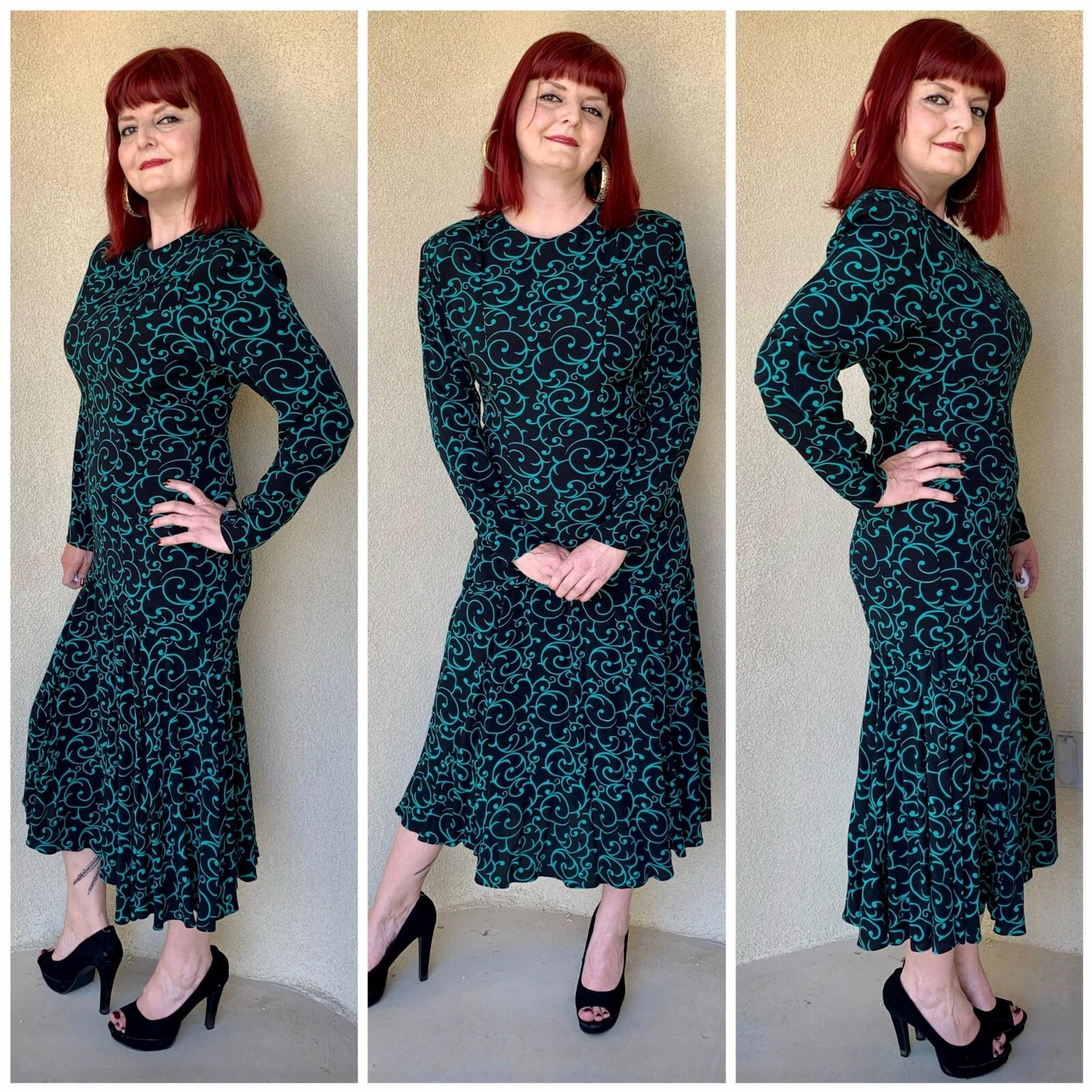 Vintage 90s Vine-Print Mermaid Skirt Dress