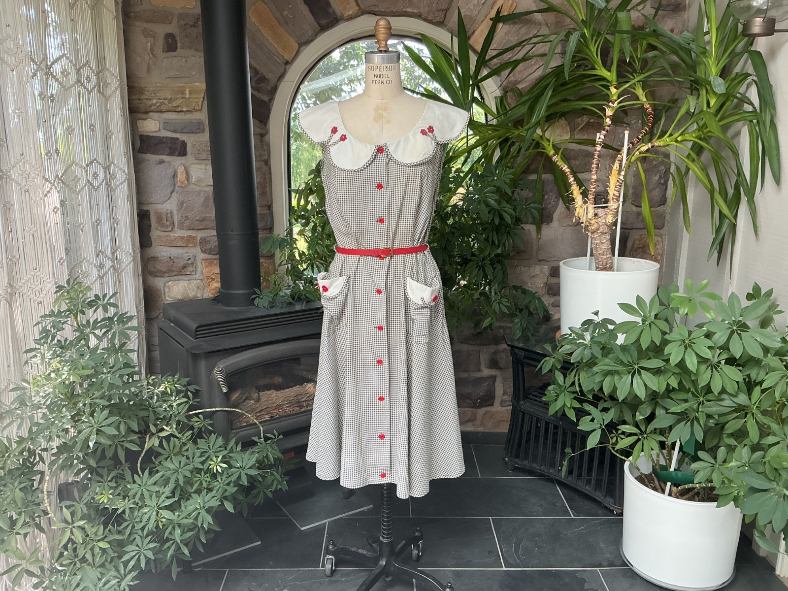 Vintage 1950s Black and White Cotton Gingham Day Dress