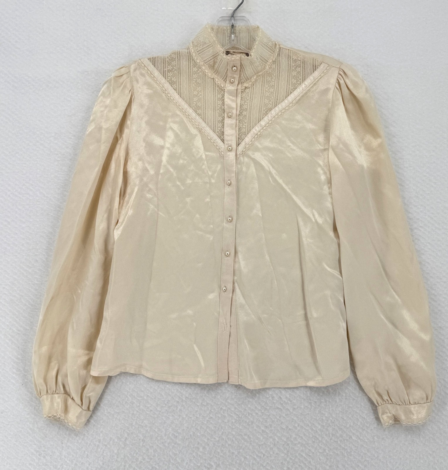 Jessica’s Gunnies Vintage Womens Ivory Lace Long Sleeve Victorian Blouse Top