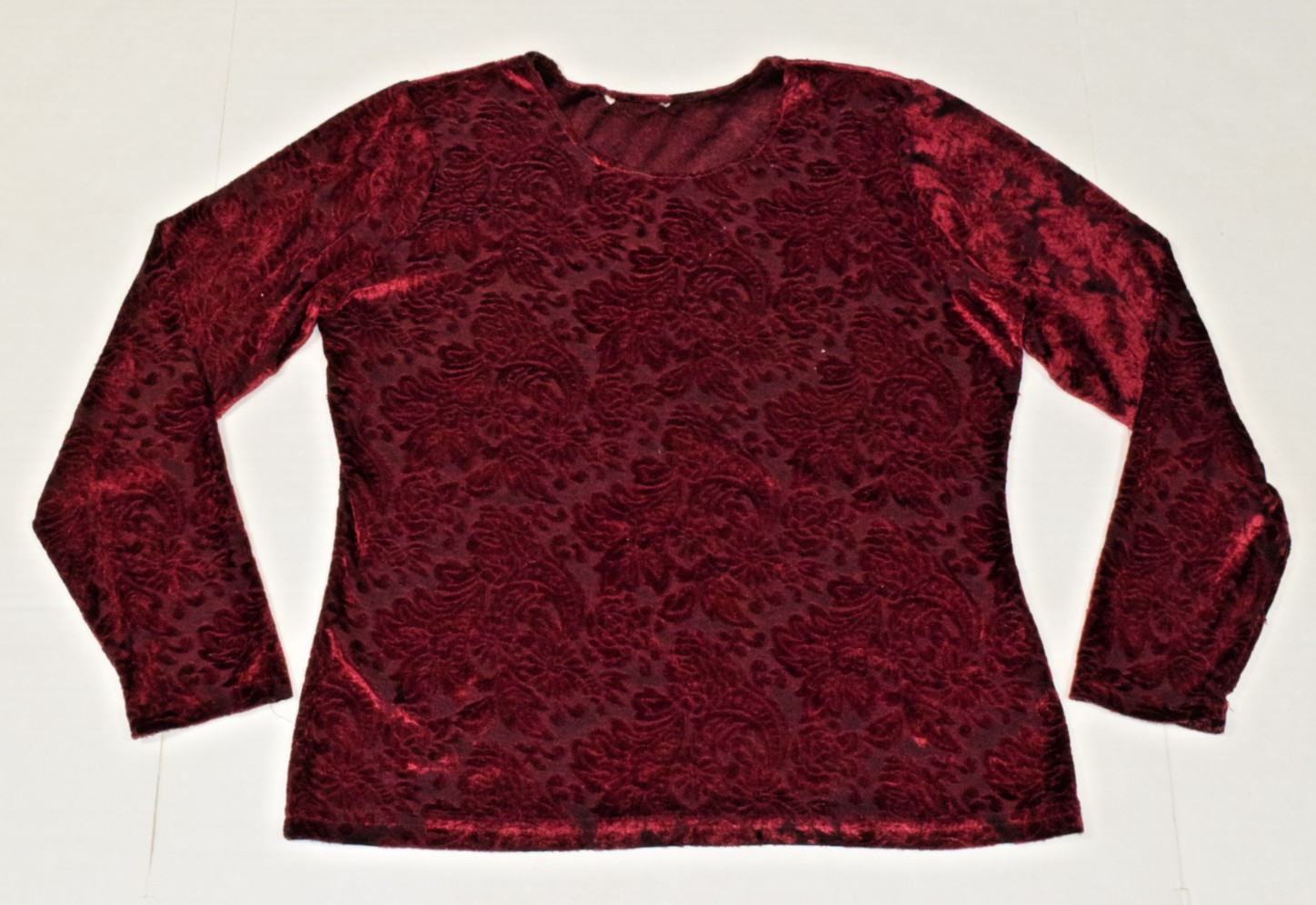 Vintage Womens Top Size M 90s Rich Red Baroque Floral Poly Velvet Made USA