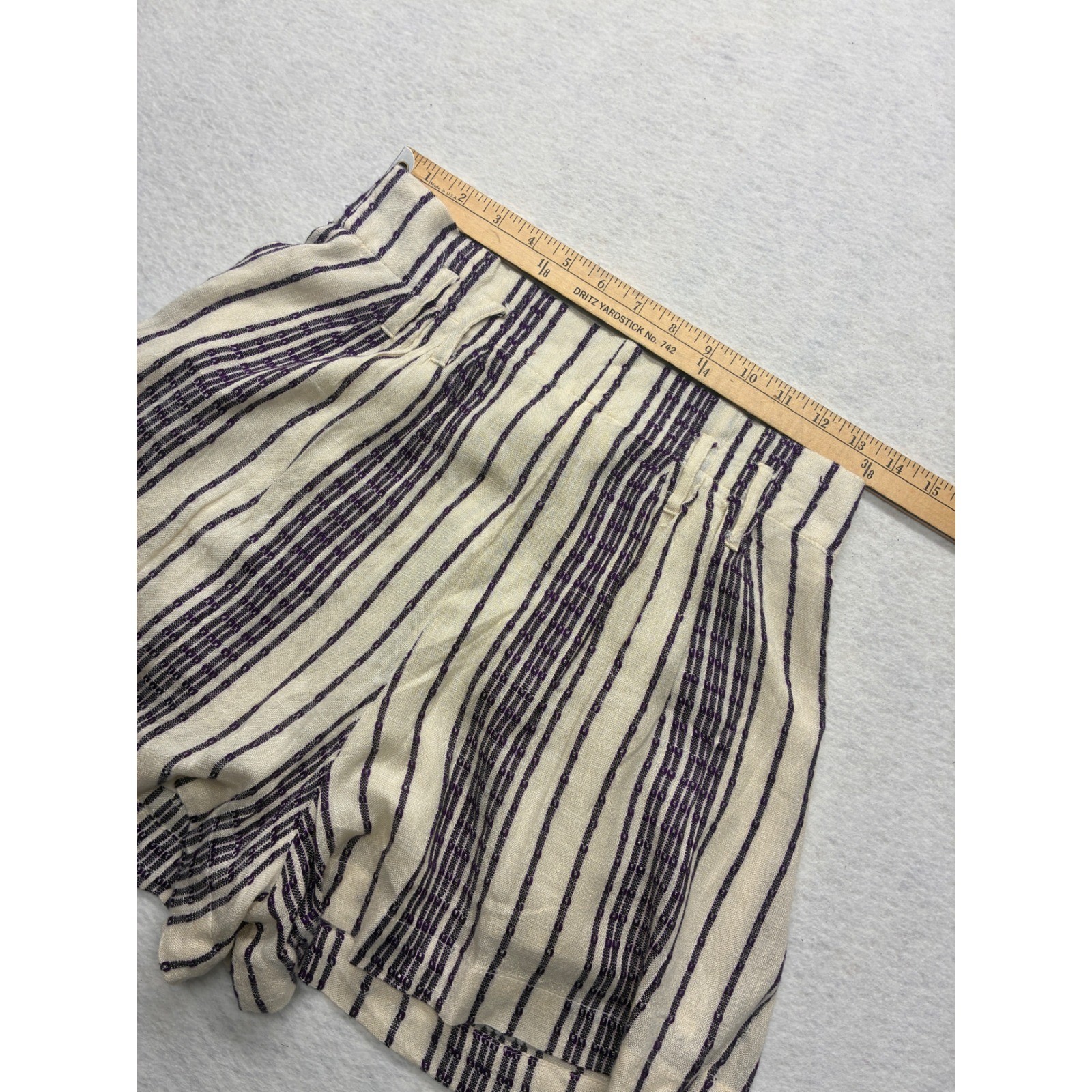 Flowy Beach Shorts Coastal Grandma Boho Striped High Waist – Small Cream
