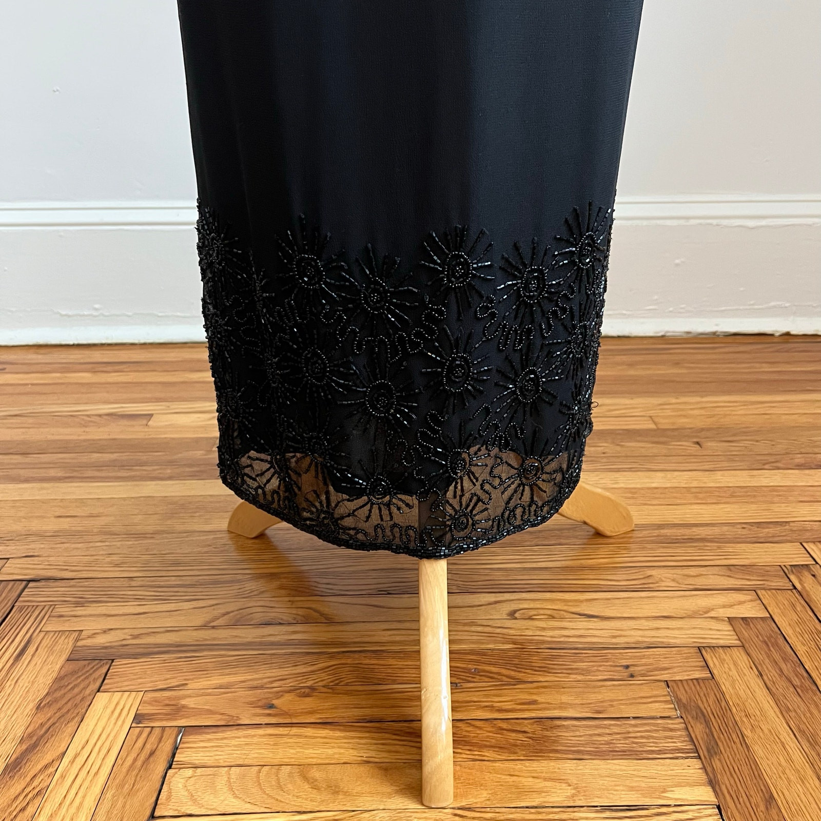 Vintage 90s NWT JKara Black Beaded Cocktail Dress and Sheer Embellished Jacket 8