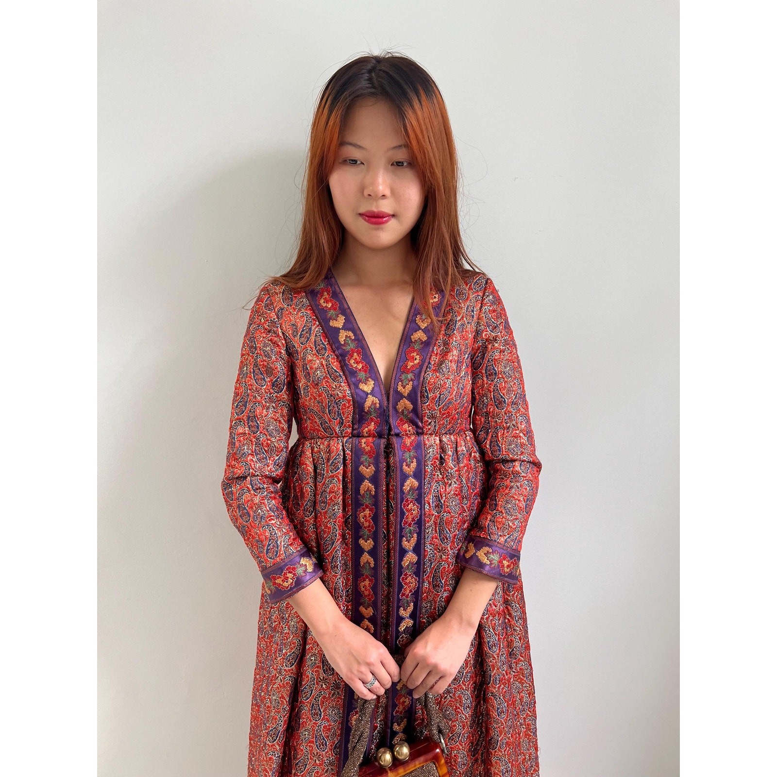 1969 Dress / 60s Geoffrey Beene Documented Metallic Brocade Dress / Extra Small