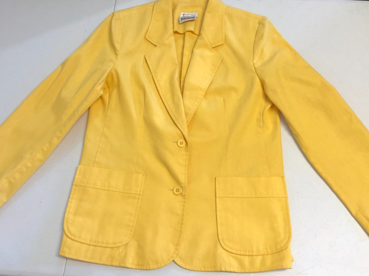 vtg 1970s Country Suburbans 2 pc Skirt Suit 12/14 Yellow Twill Kick Pleats USA
