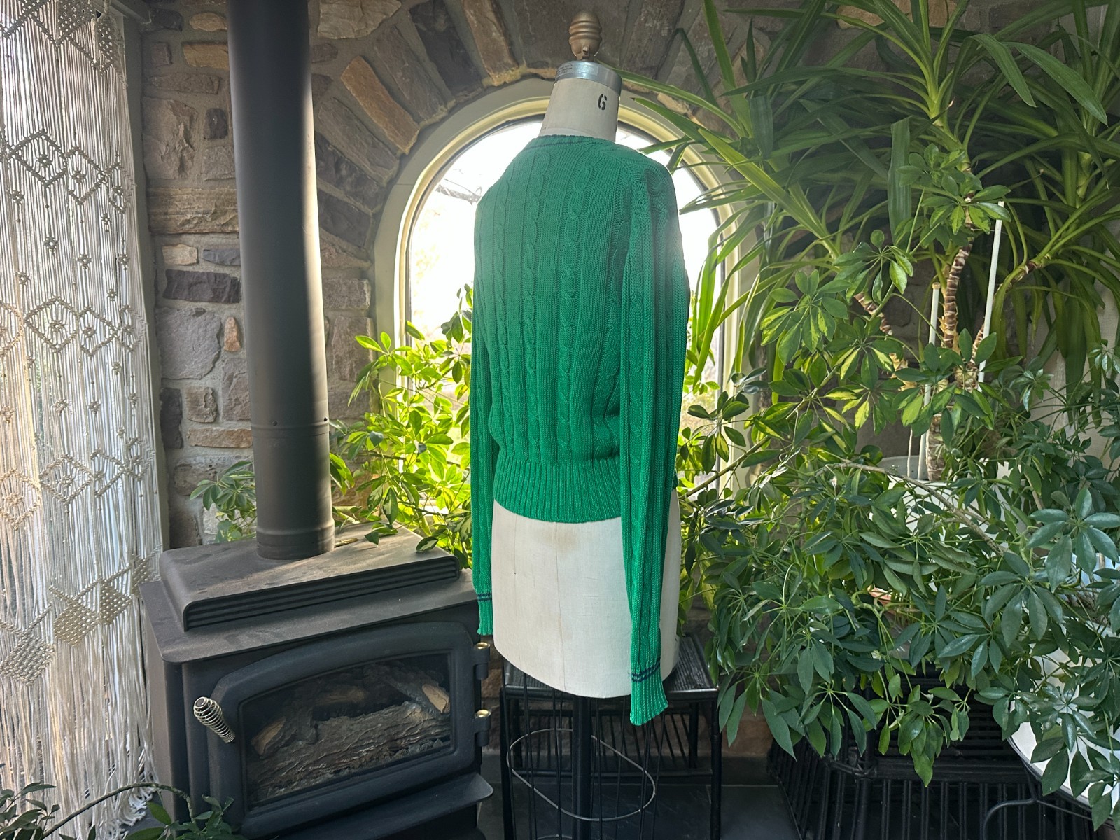Vintage 1990s Green Ramie and Cotton V Neck Cardigan Sweater Clipper Bay
