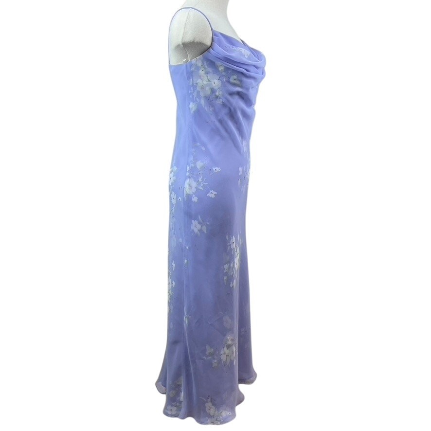 Vintage 90s CHELSEA NITES Purple Floral Chiffon Prom Dress (6) Rhinestone Fairy