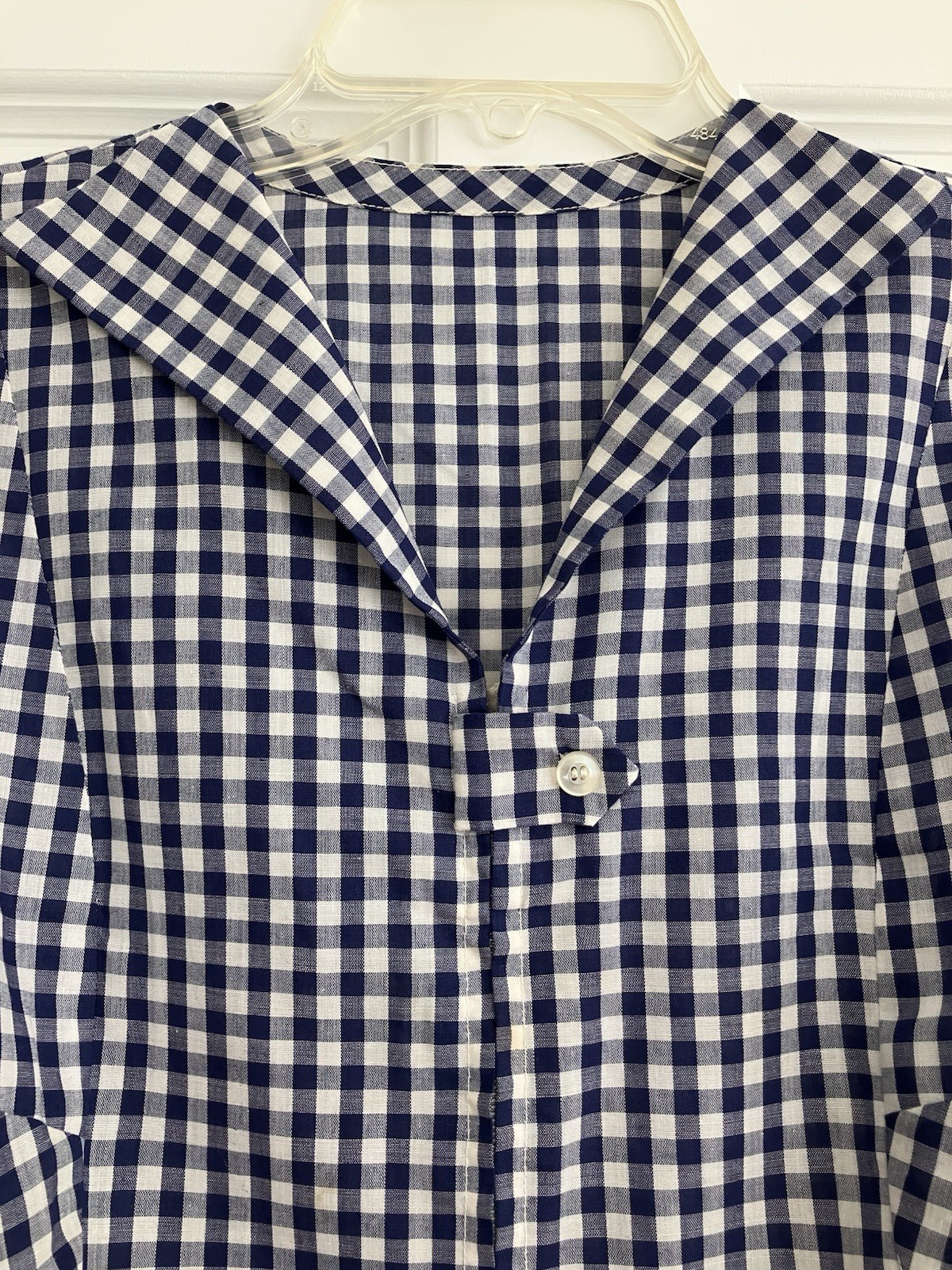 Vintage 50s PLUS SIZE Gingham Waitress Uniform Dress Front Zip 1/2 Belt 46-42-46