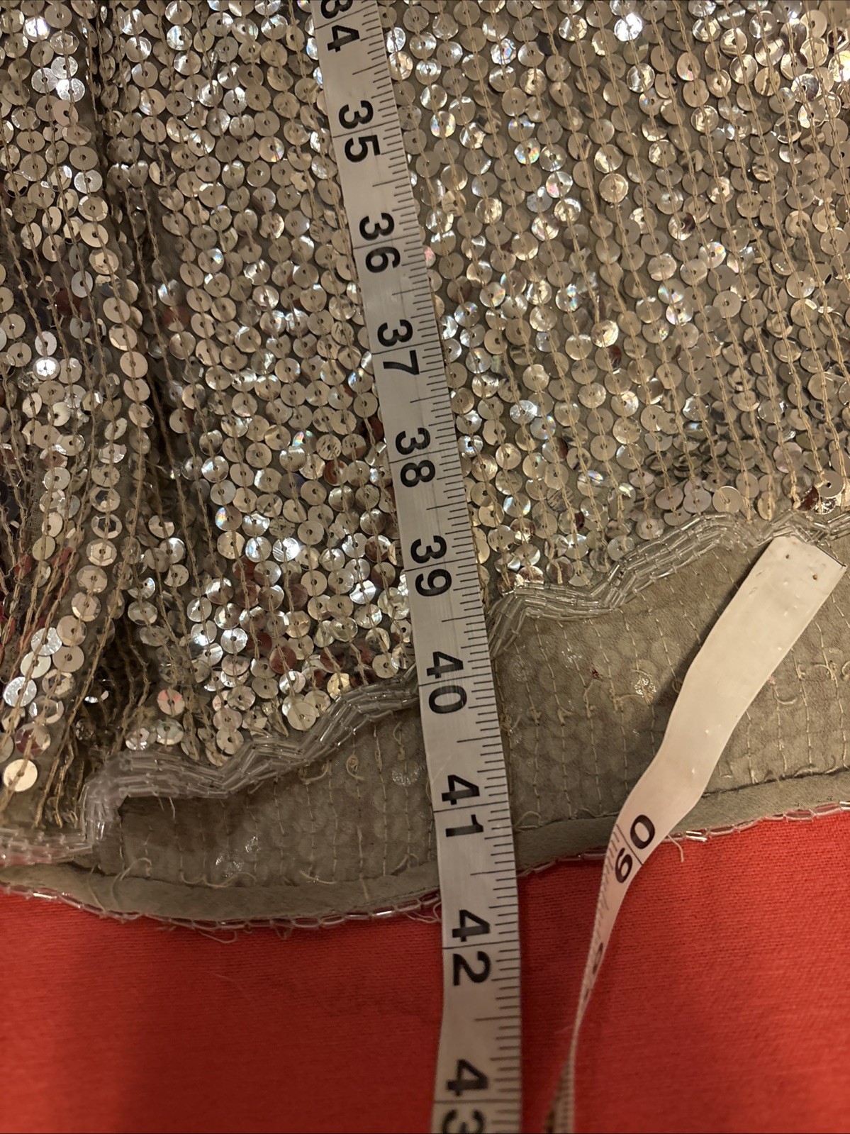Halston III Vintage 80s Silk Sequin Beaded Silver Dress Size L