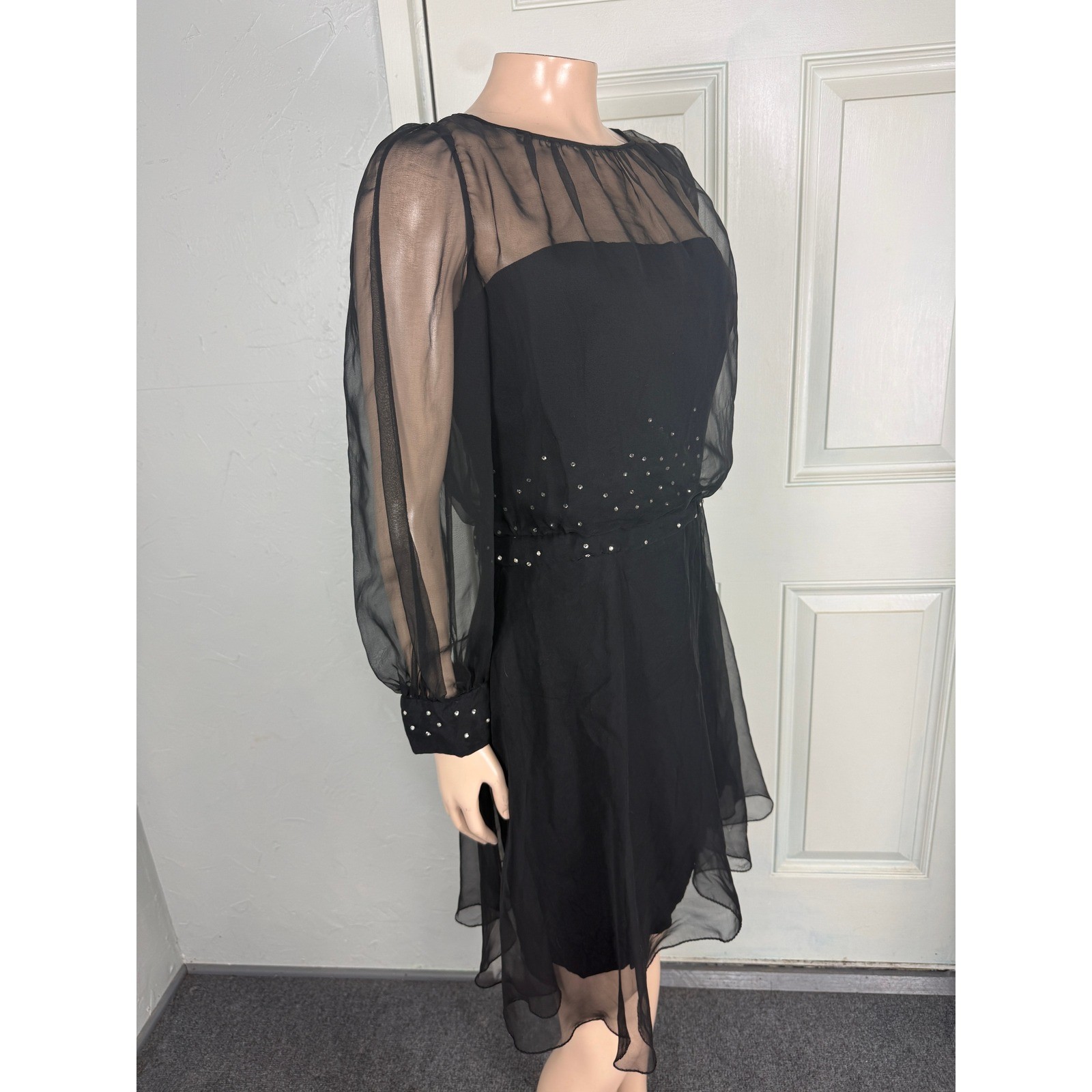 Vintage 70s 60s Jean of California Dress Party Sheer Formal Evening W18