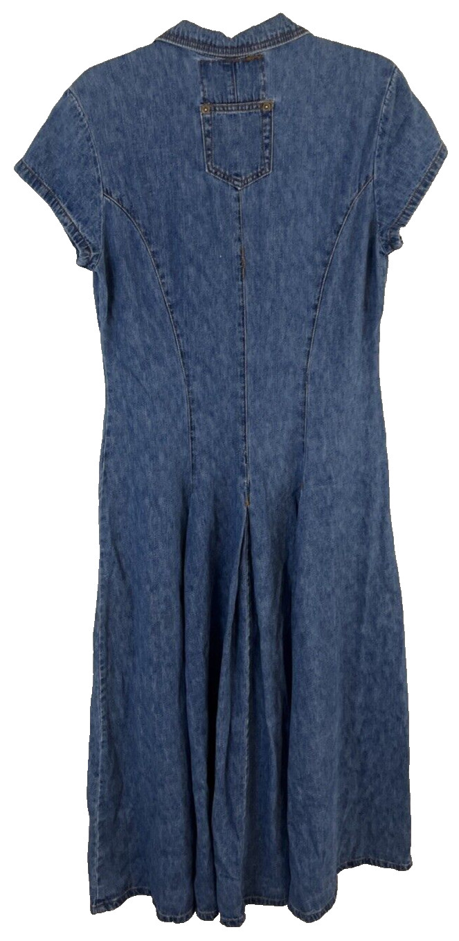 Vintage Outlaw Bluejeans Button Up Denim Maxi Dress Fits Womens M Y2K 90s BB410