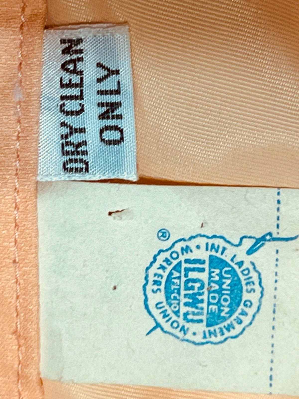 VTG 60s Peach Chiffon Maxi Dress Capelet Floral Lace Ribbon Trim Hemline Damage