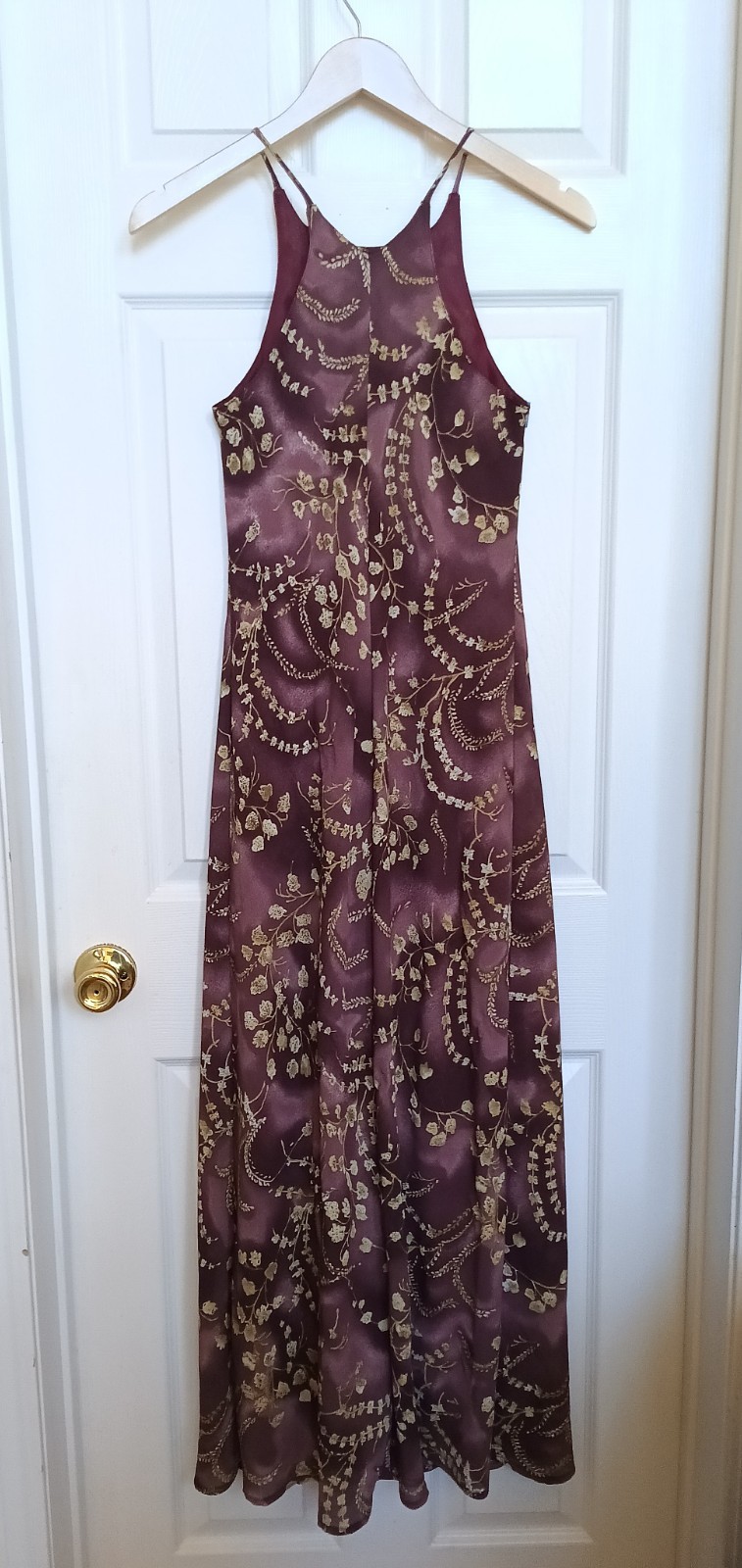 Vintage 90s N.O.E Purple Floral Maxi Dress High Neck Size S Witchy Hippie Fairy