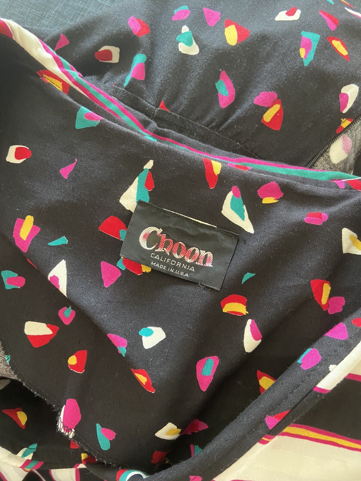 Vintage 80’s Choon California Dress Full Skirt Pockets Size 6 8 ? Colorful Twirl