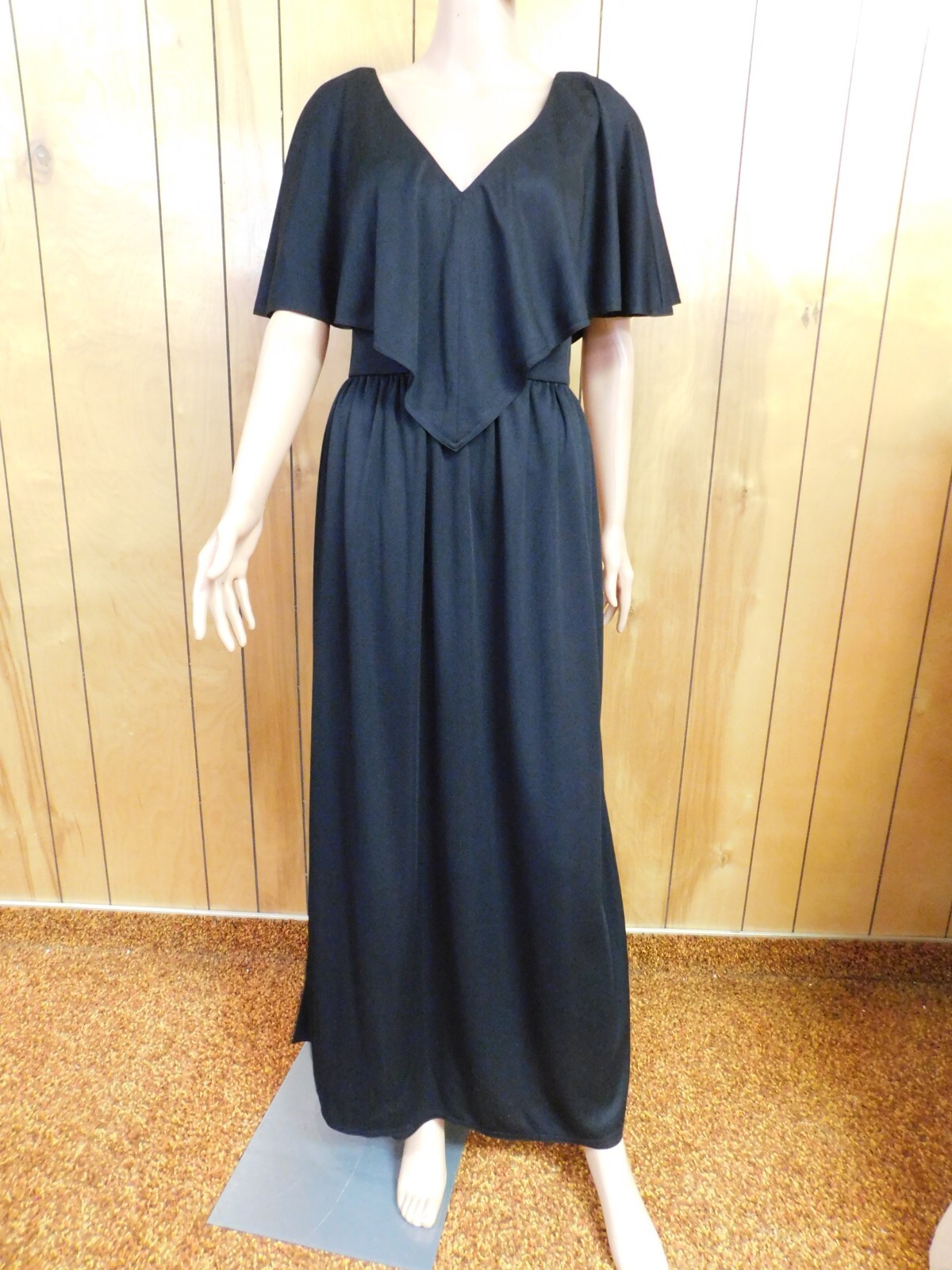 Vintage BROWNSTONE STUDIOS Black Poly Evening Dress Gown Maxi 28″ Waist*
