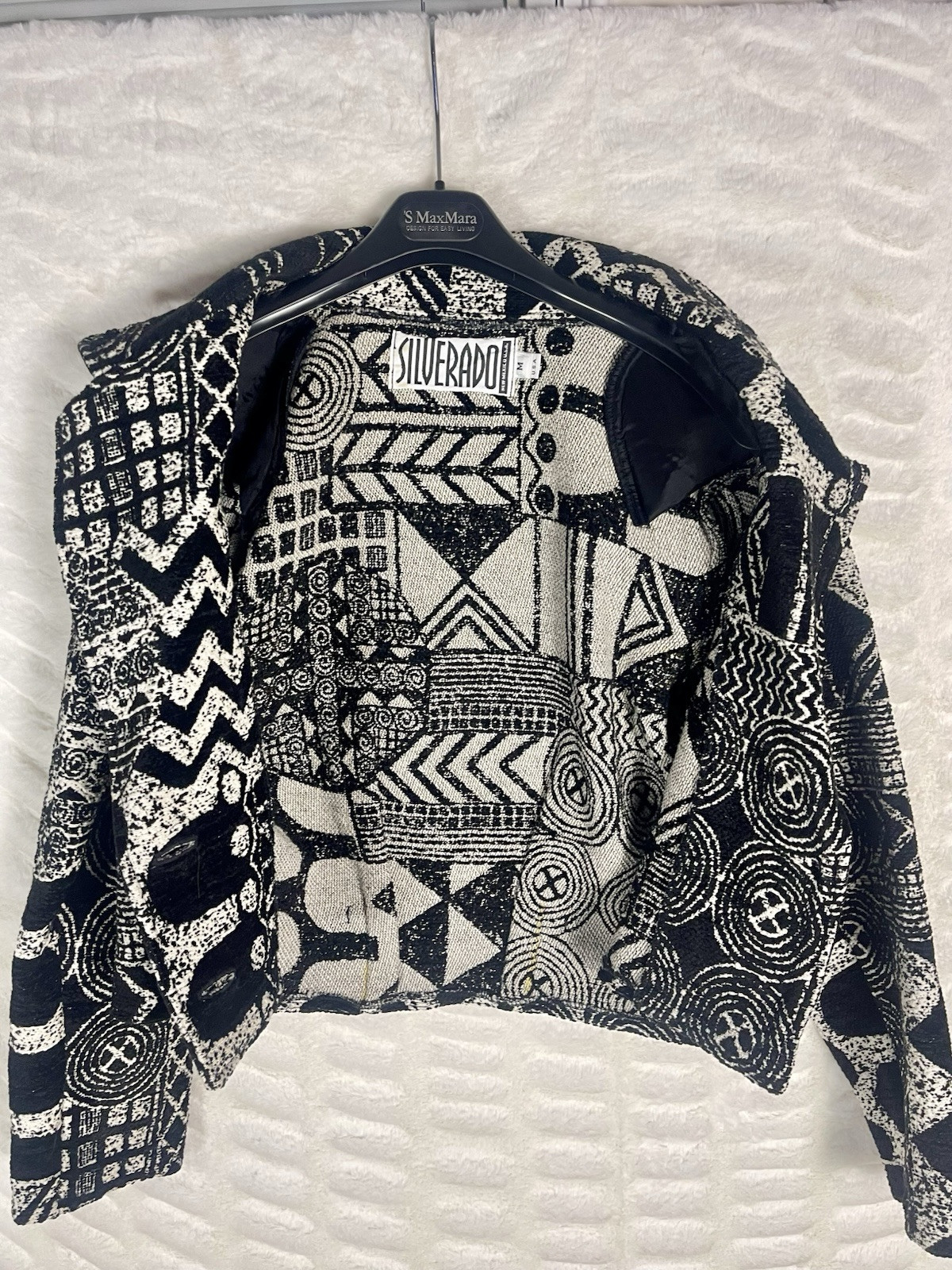 Silverado Vtg 80’s Oversized Shoulder Pad Cropped Tribal Aztec Tapestry Jacket M