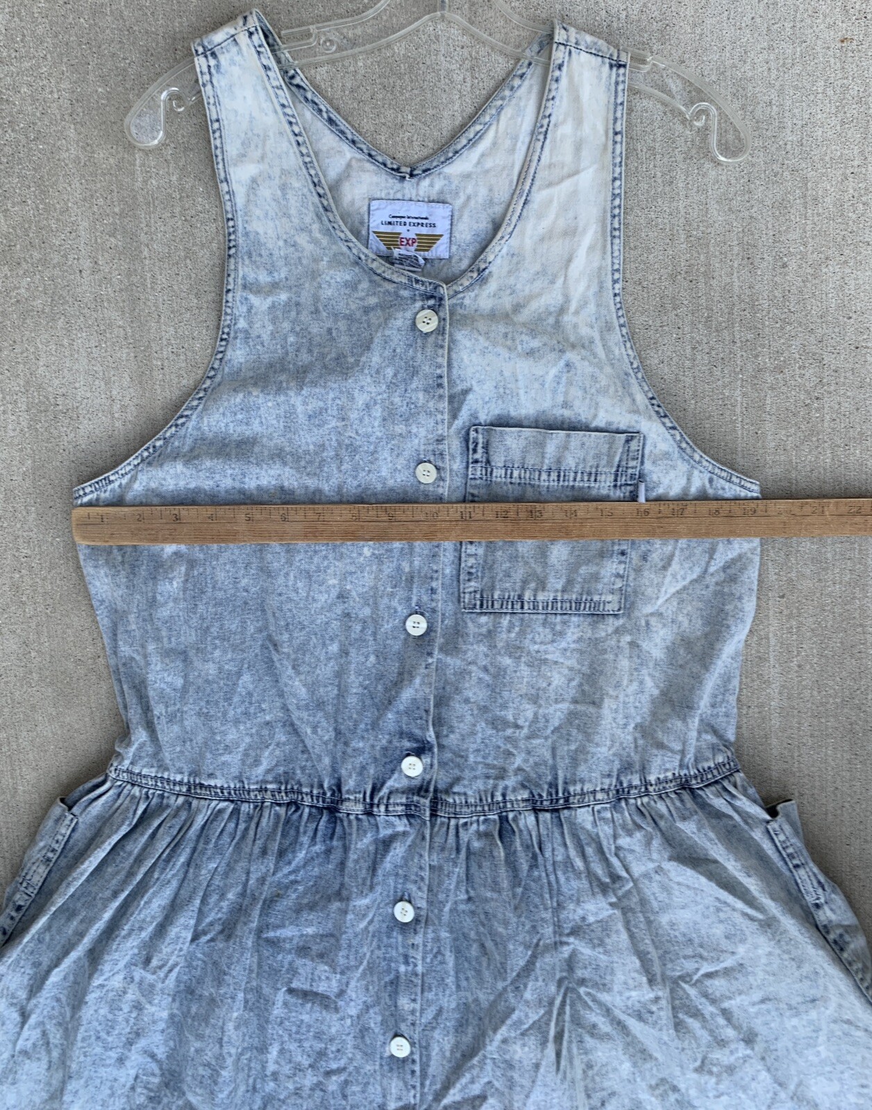 Vintage Limited Express EXP Acid Wash Denim Jumper Dress Pockets 1980s Size L