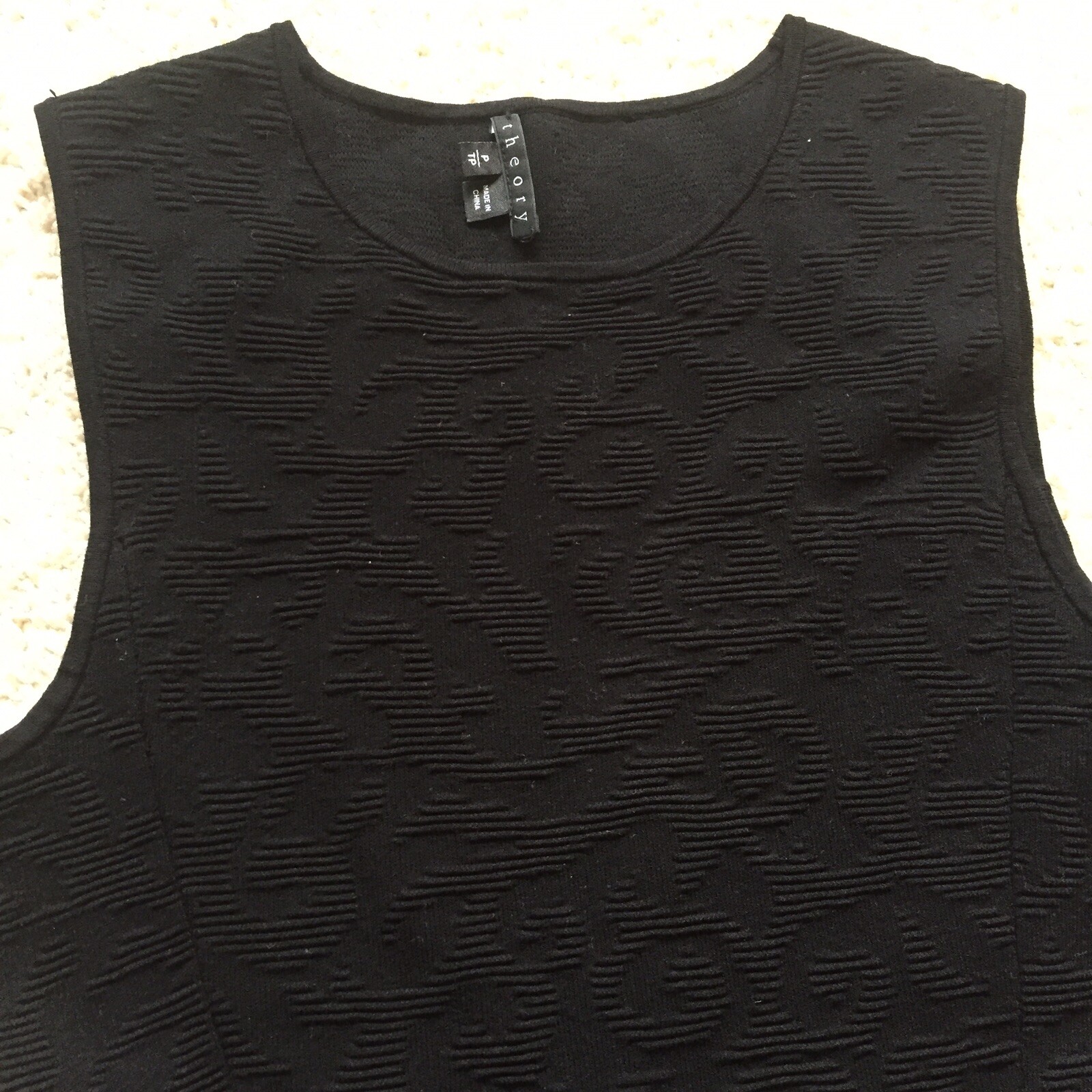 Theory Black 3-D Texture Dress Size TP Viscose Spandex Poly Blend