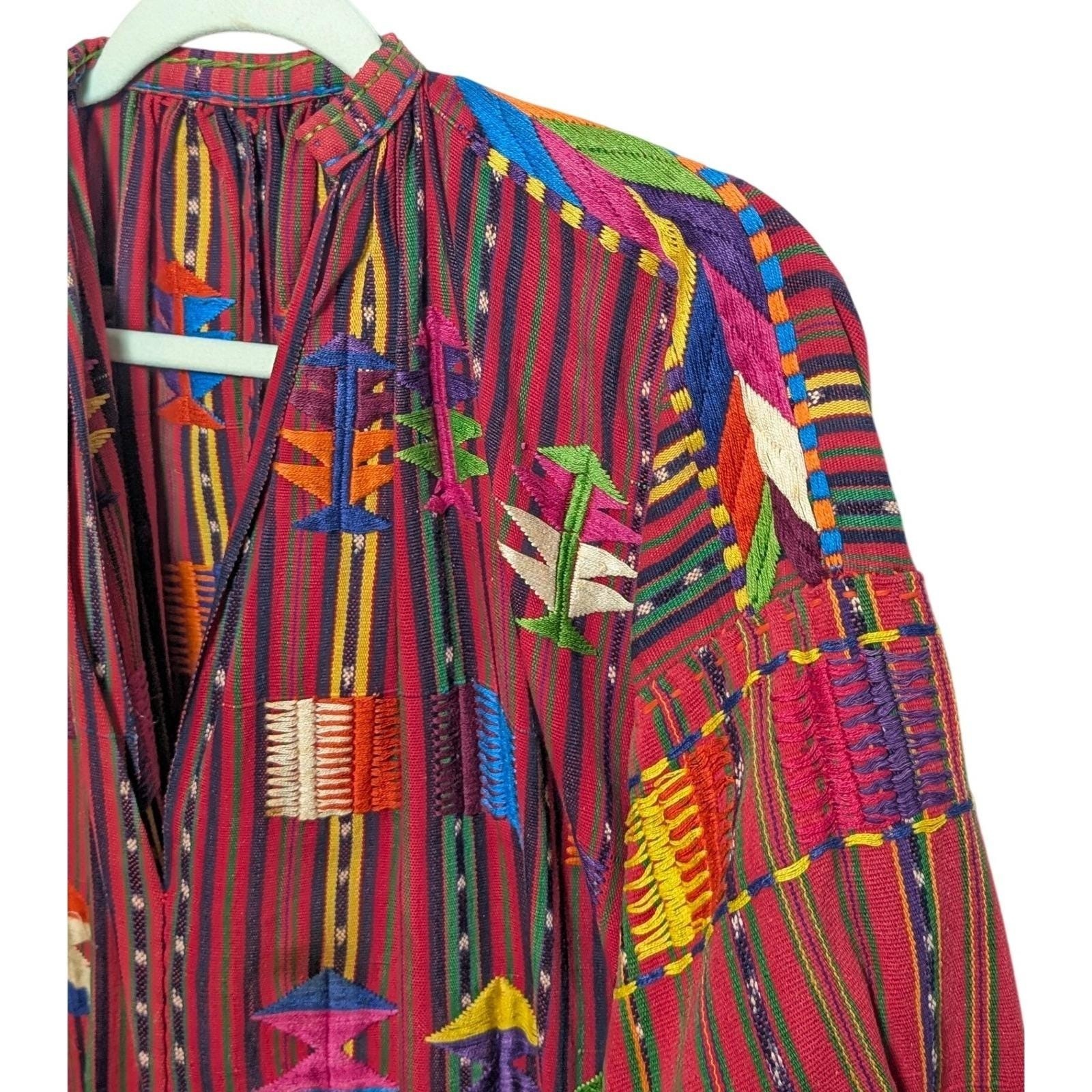 Vintage Guatemalan Solola Handwoven Colorful Embroidered Tunic Huipil Textile
