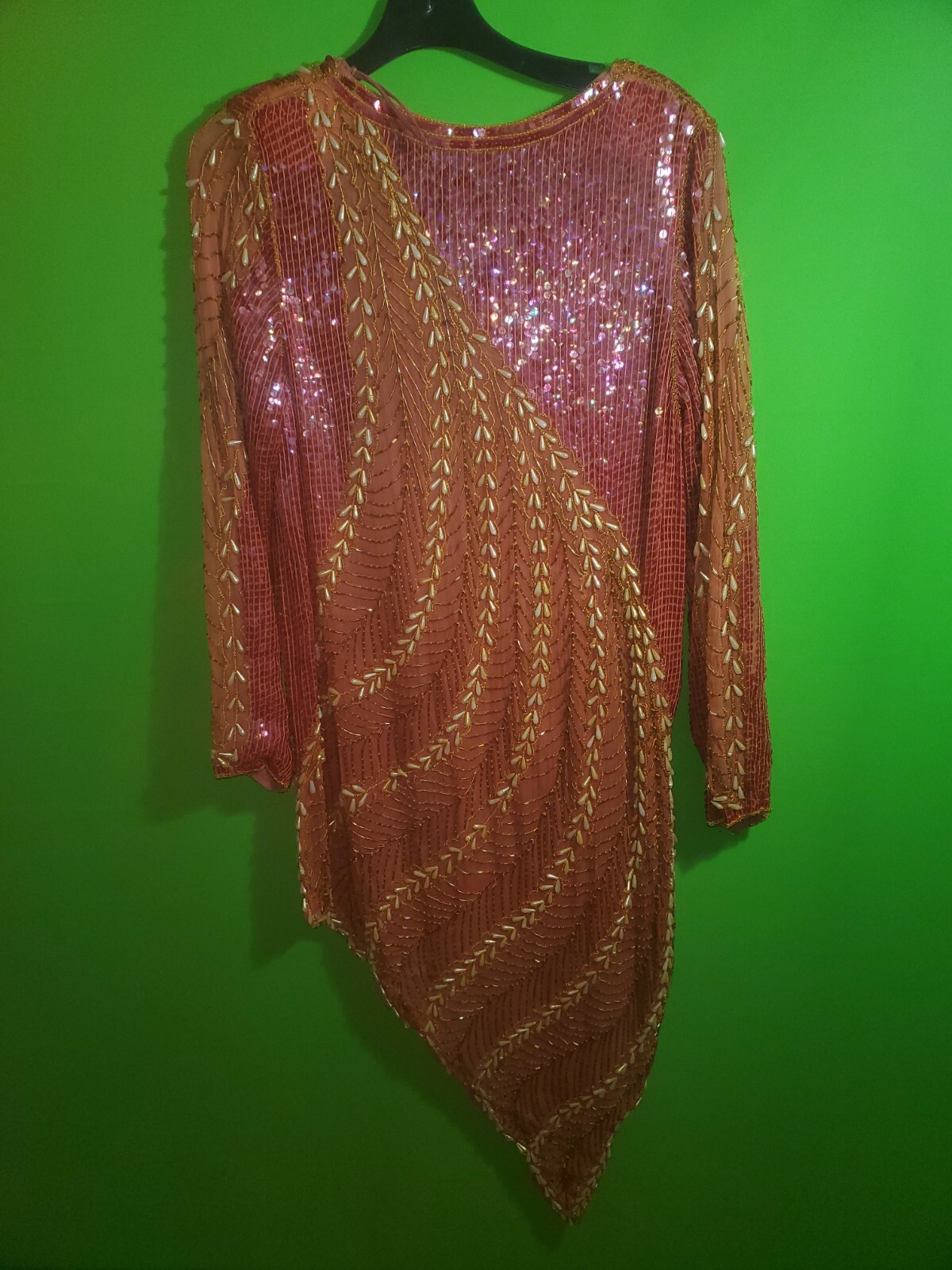 Vintage silk rayon sequin imitation pearl party , club dress color reddish and