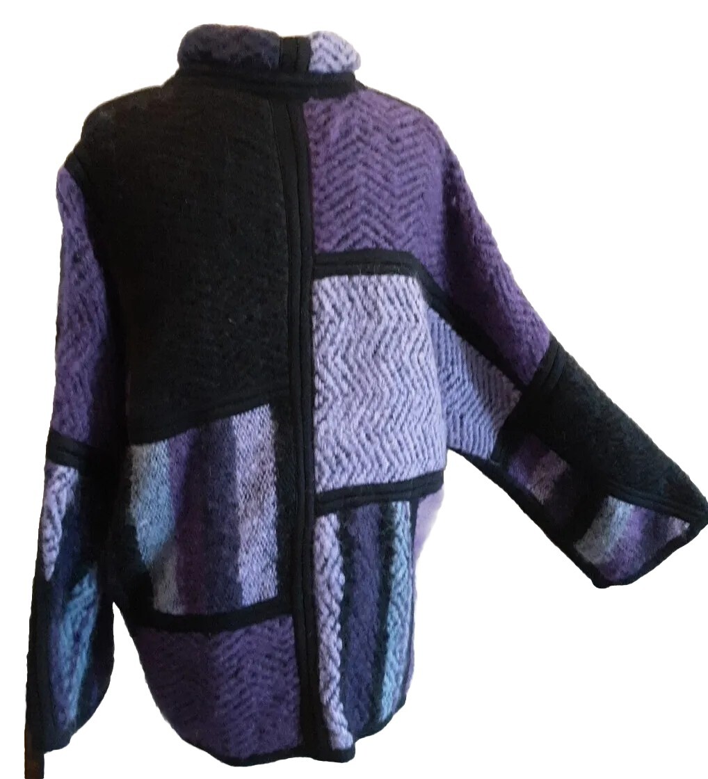 ITALIAN BOHO VTG MOHAIR COAT Color Block Purple Unstructured Sz M-L PERFECT!