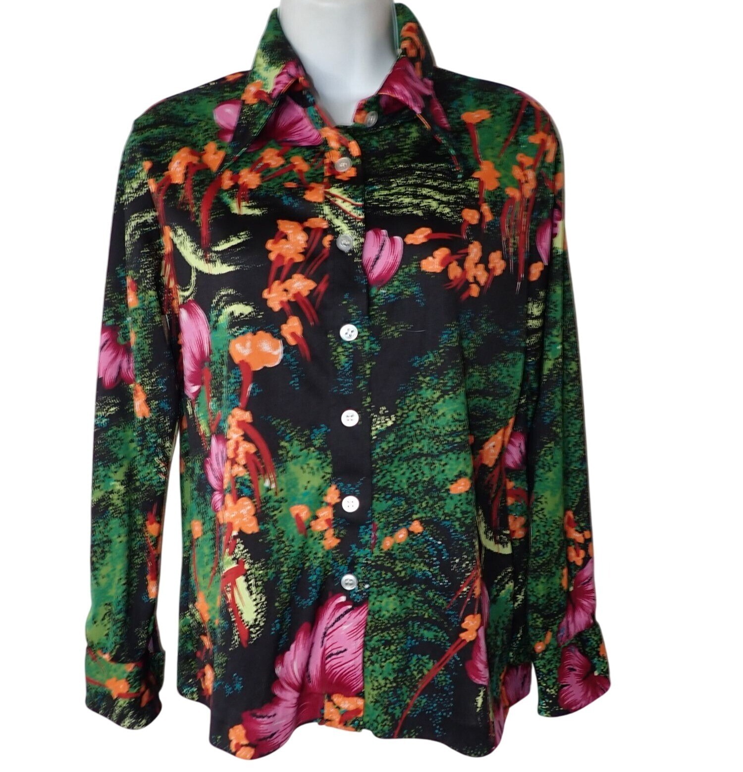Andrew St John Vtg 1960s Artsy Color Splash Floral Long Sleeve Casual Shirt Sz L
