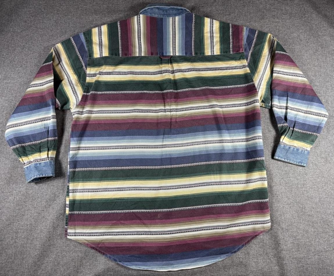 80’s-90’s VTG County Seat Nuovo Southwestern/Baja Stripe Denim Collar Shirt L