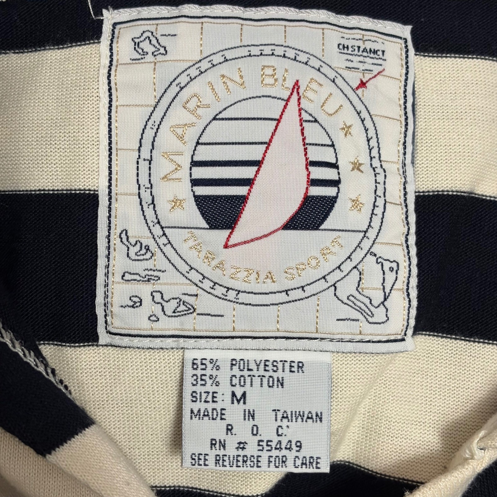 Tarazzia Sport Cropped Hoodie M Navy Cream Stripe Nautical Marin Bleu 90s French