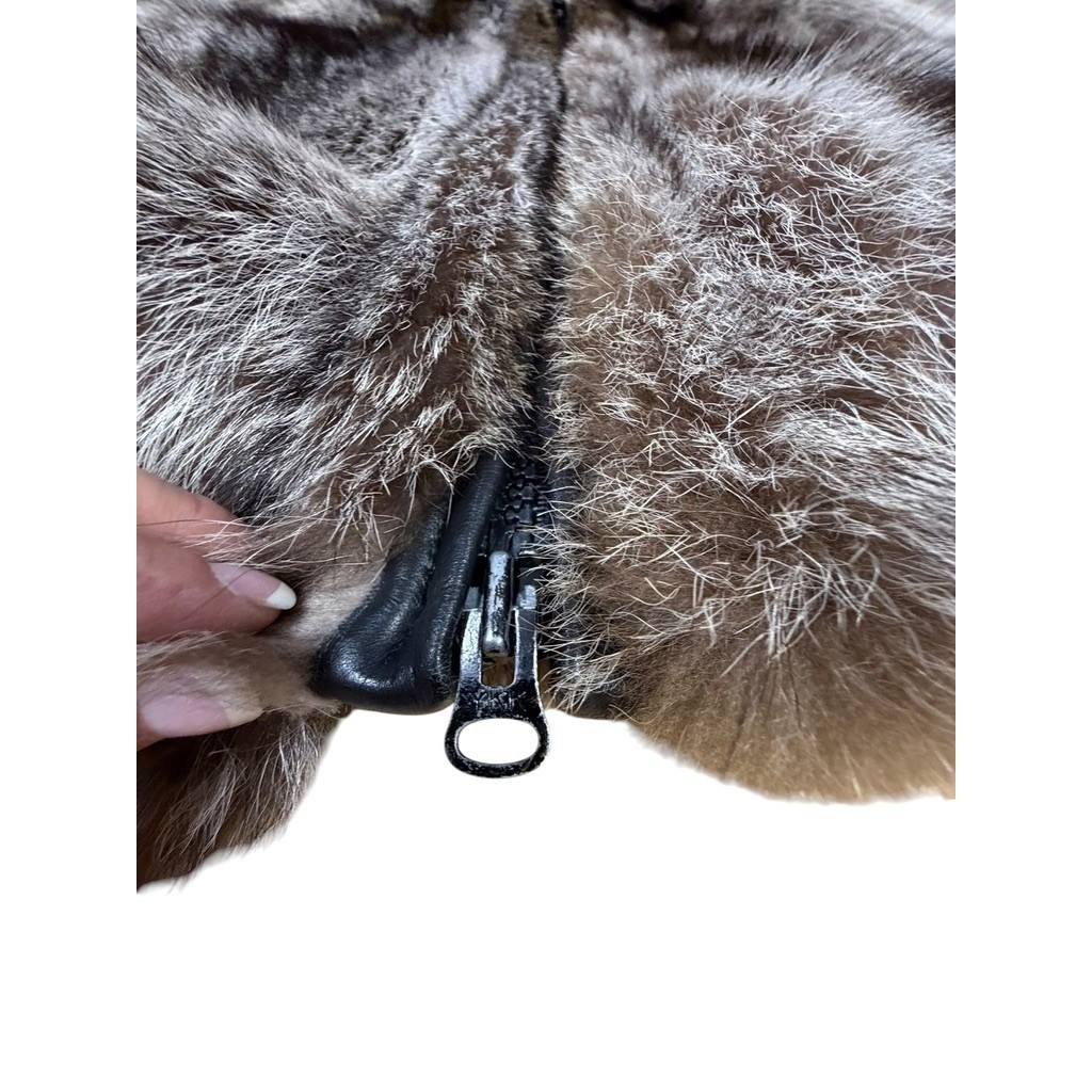 „Dittrich Furs” Real Fur Coat Cropped Batwing Zip Up Brown Grey Silver Fox NO SZ