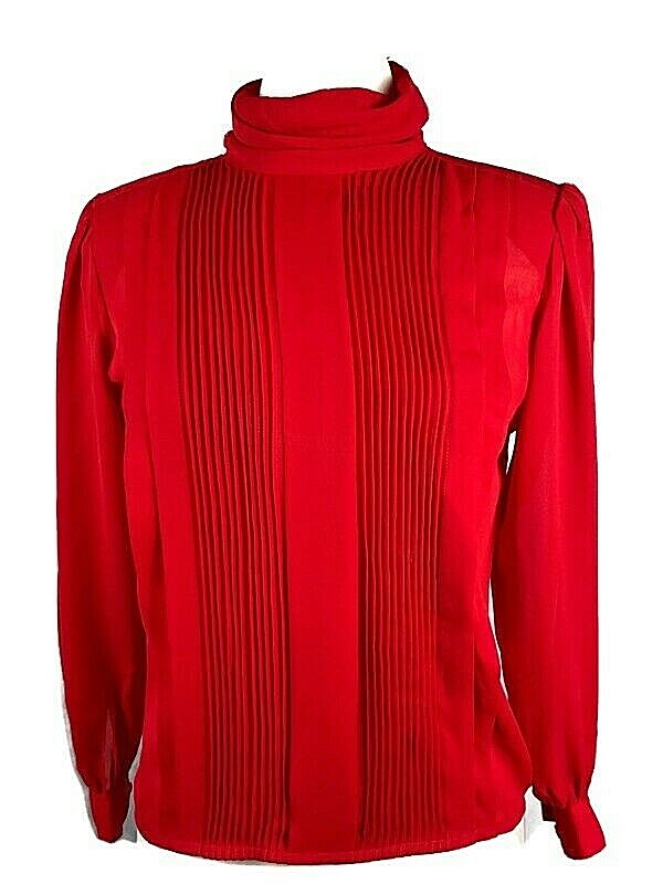Vintage SK & Company Women’s pin tuck pleats Blouse Sz. 6 Red Semi Sheer 70’s