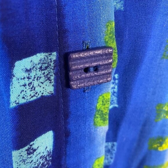 Vintage 90s ART TO WEAR Top Women Medium Blue Urban Chic Abstract Pockets Tunic