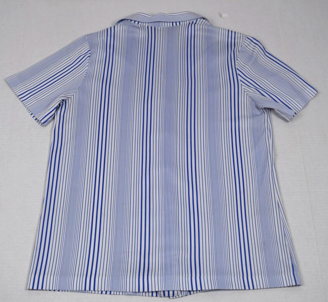 Vintage Sears Shirt Size S 70s The Fashion Place Blue Stripe Button Front Poly