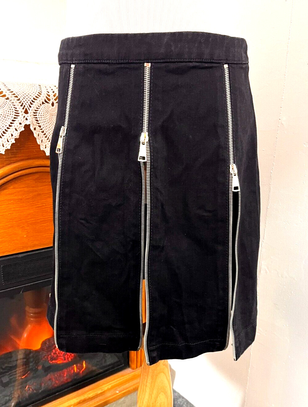Vintage Alexander McQueen Black Denim Zipper Skirt ~ Size Small