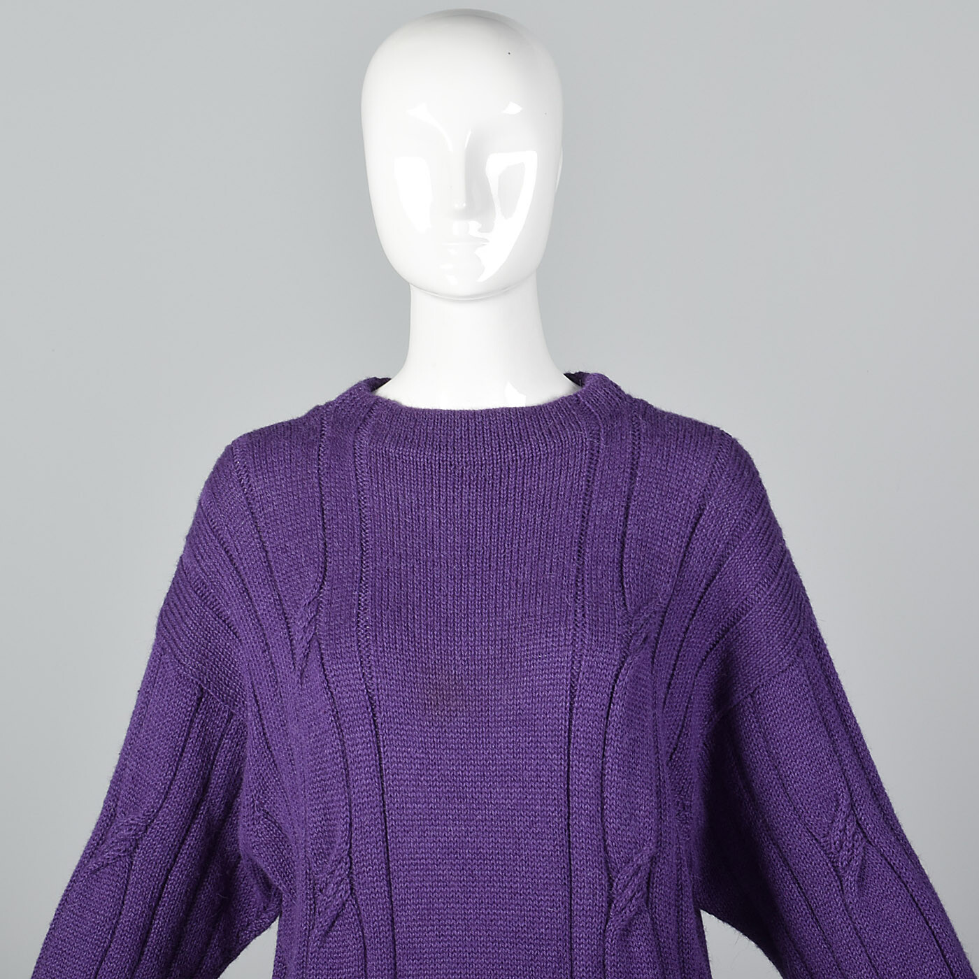 M 1980s Bottega Veneta Mohair Silk Purple Cable Knit Sweater Long Sleeves Cozy