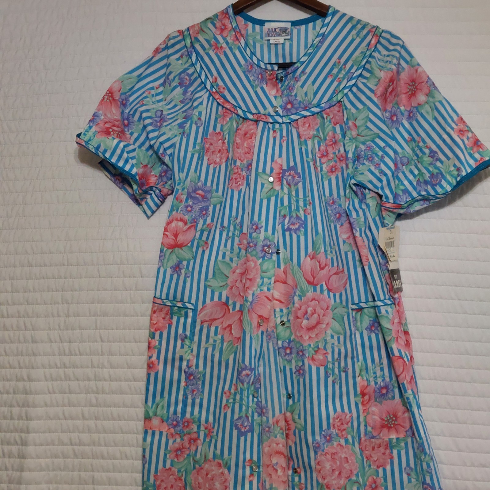 VTG All Day Cafe House Dress Womens Large Colorful Pockets Lounge Mumu NWT Muumu
