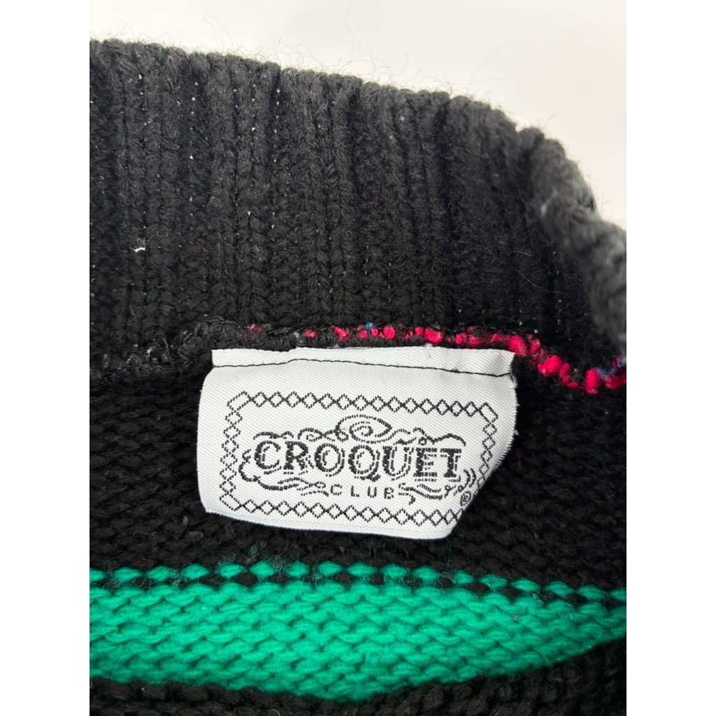 VNTG 90’s Croquet Club Striped Mock Neck Sweater Pink Blue Green Black USA Made