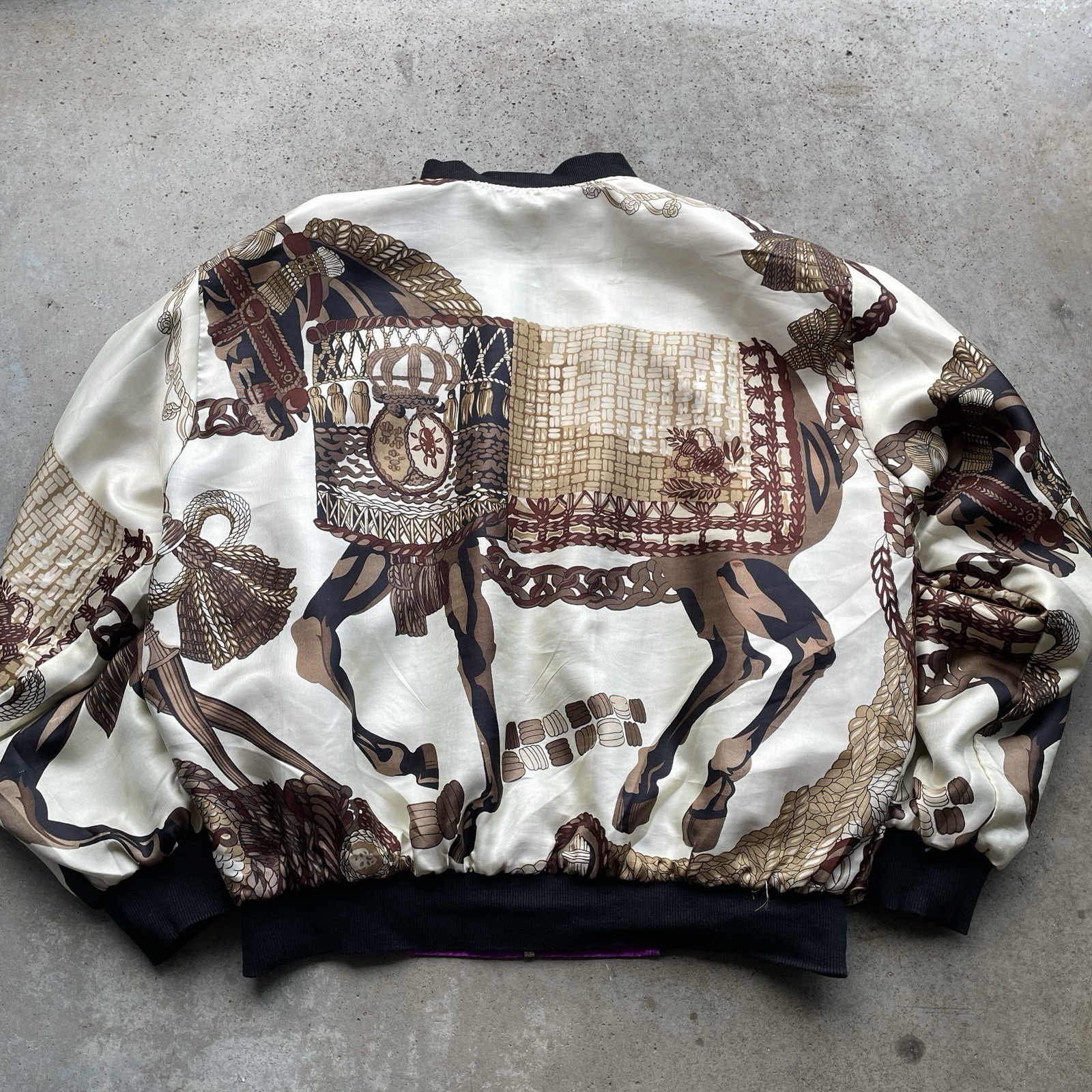Rare Vintage 80’s Reversible Silk Picasso Art Bomber Jacket Woman’s XL Padded