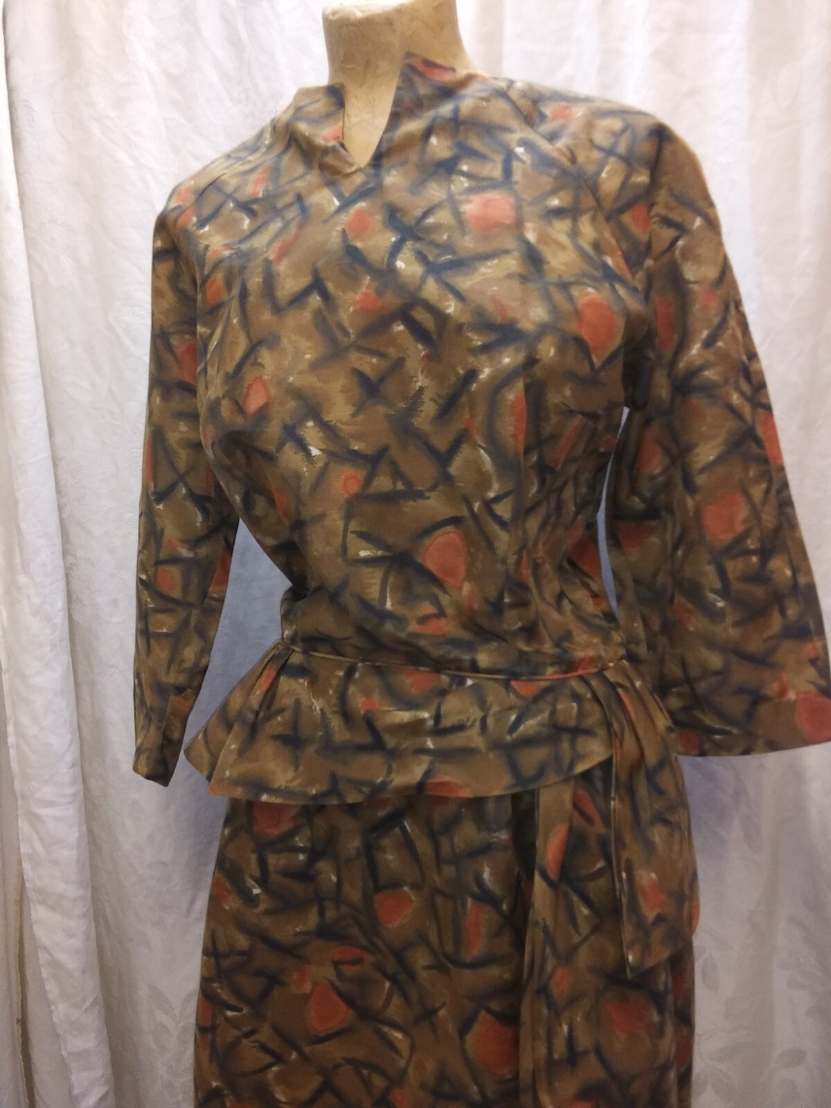 Vintage 1960’s Black Brown Orange Cotton Dress by Jeanne Durrell M/L