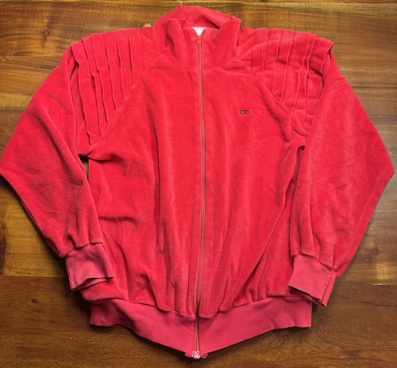 Vintage Oscar de la Renta Active Red Velour Full Zip Jacket 90s Made In USA Sz M