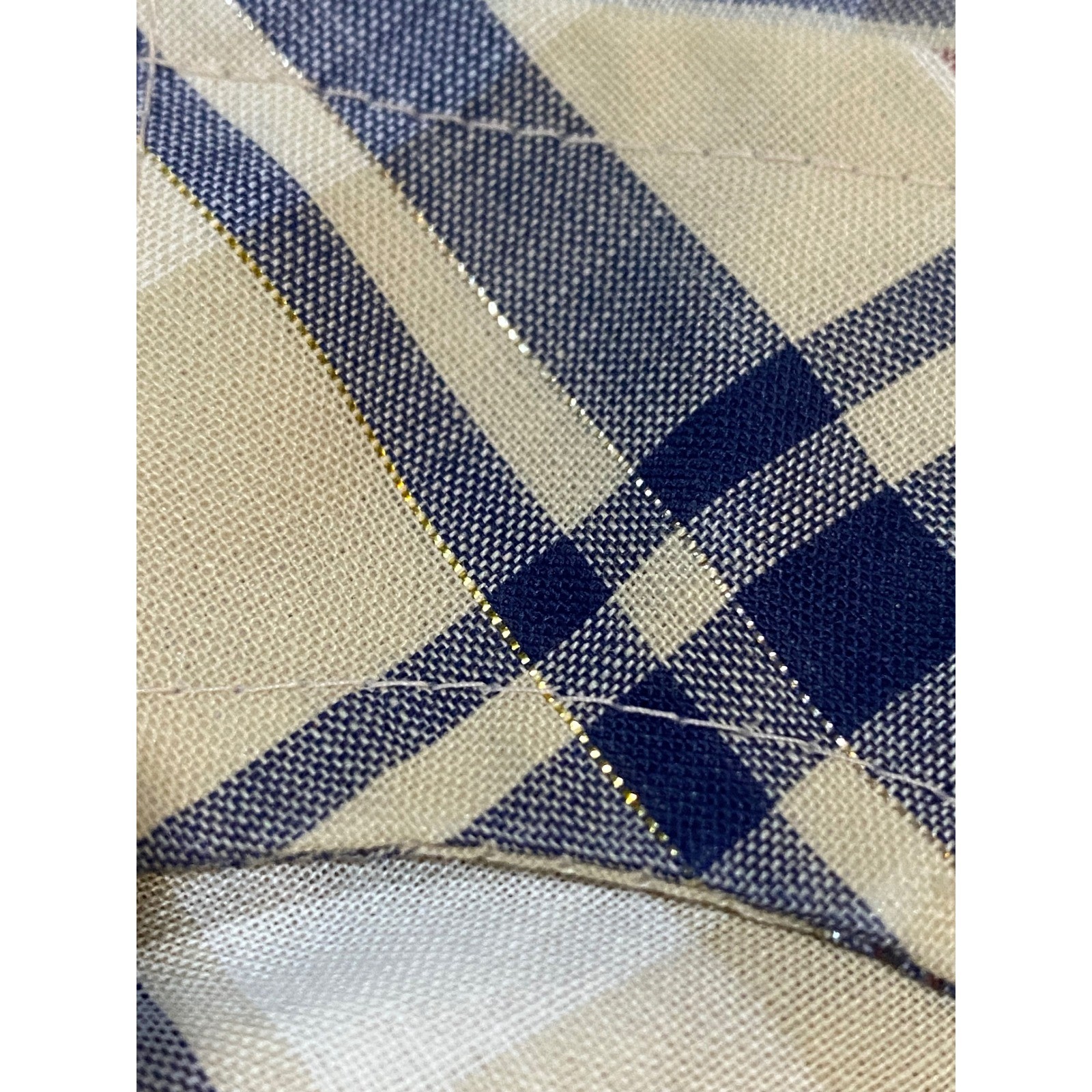 Vintage Levis Western Shirt Pearl Snap Plaid Gold Lurex Tan Navy Large Short Slv