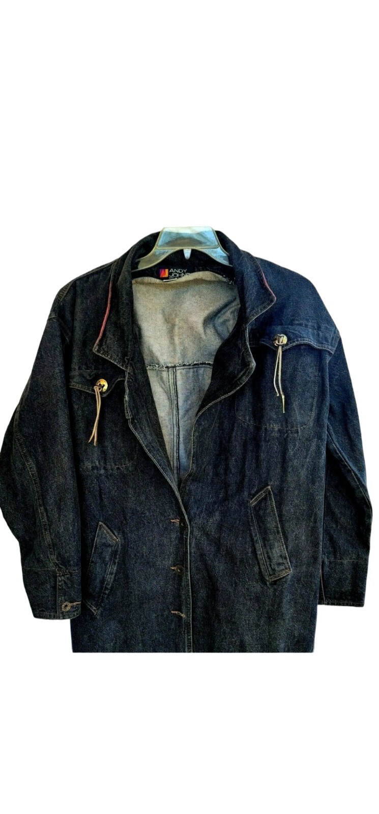 Andy Johns Long Duster Barn Coat Womens Medium Denim Dark Wash Vintage